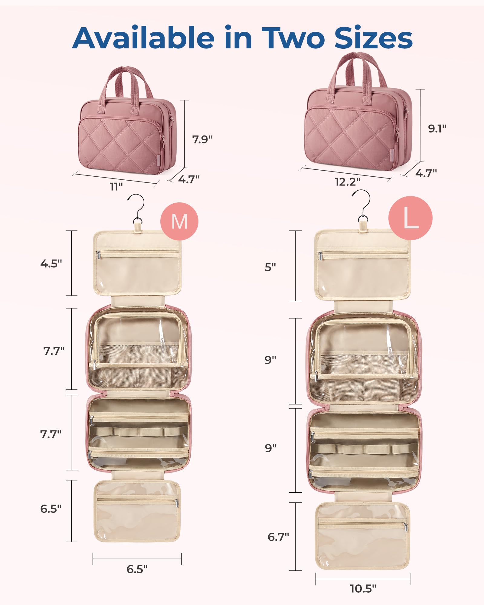 BAGSMART Large Hanging Toiletry Bag for Women - Waterproof Travel Cosmetic Organizer with Jewelry Compartment | Makeup Bag for Toiletries, Accessories & Travel Essentials | Perfect for Vacation, Business Trips & Gym Use