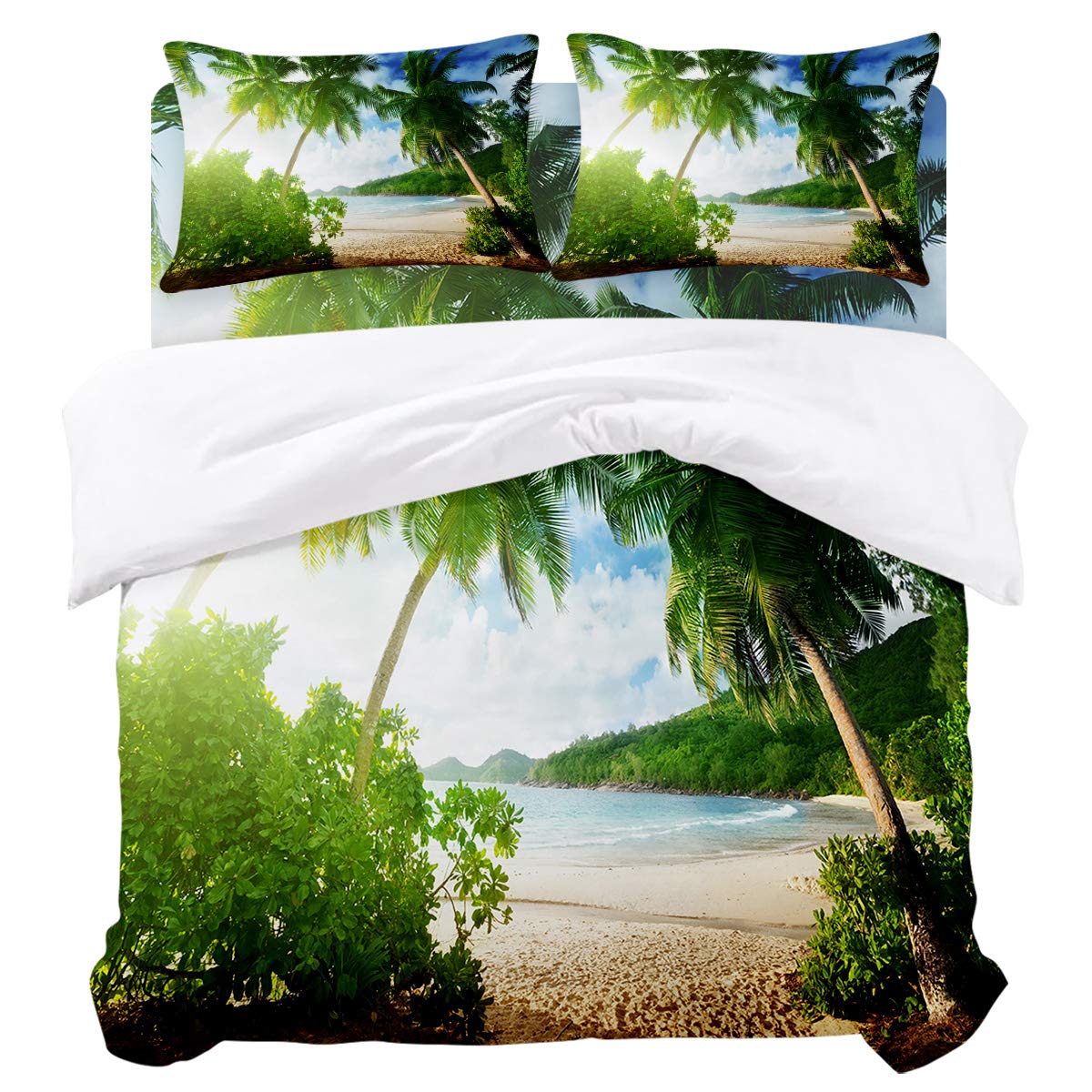 Breathable Microfiber Duvet Cover Set for Kids, Adults & Teens - 4-Piece Twin Size Bedding with Tropical Palm Beach Design | Perfect for Guest Rooms, Dormitories & Vacation Homes