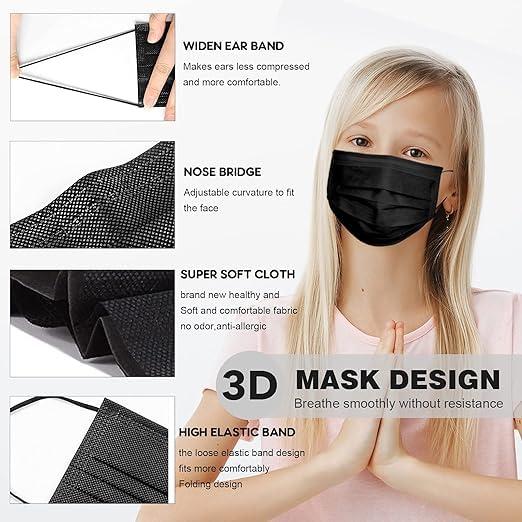 Sterescent Non-Woven Kids Safety Face Mask - 3-Ply Disposable Protective Earloop Masks for Children | Perfect for School, Travel & Outdoor Activities