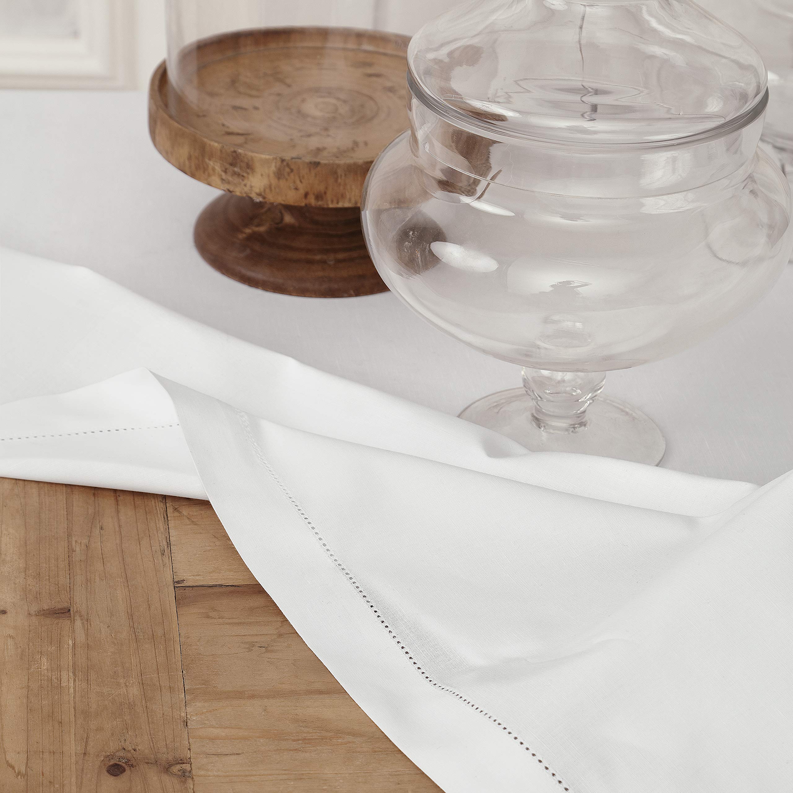Premium White Cotton Linen Tablecloth 58x120 Inches - Elegant Hemstitch Rectangular Table Cover for Dining Room, Wedding & Events - Machine Washable Decorative Table Linen for Spring, Easter, Mother's Day & Party Decorations - Perfect for Holiday Gatherings, Restaurant Settings & Special Occasions