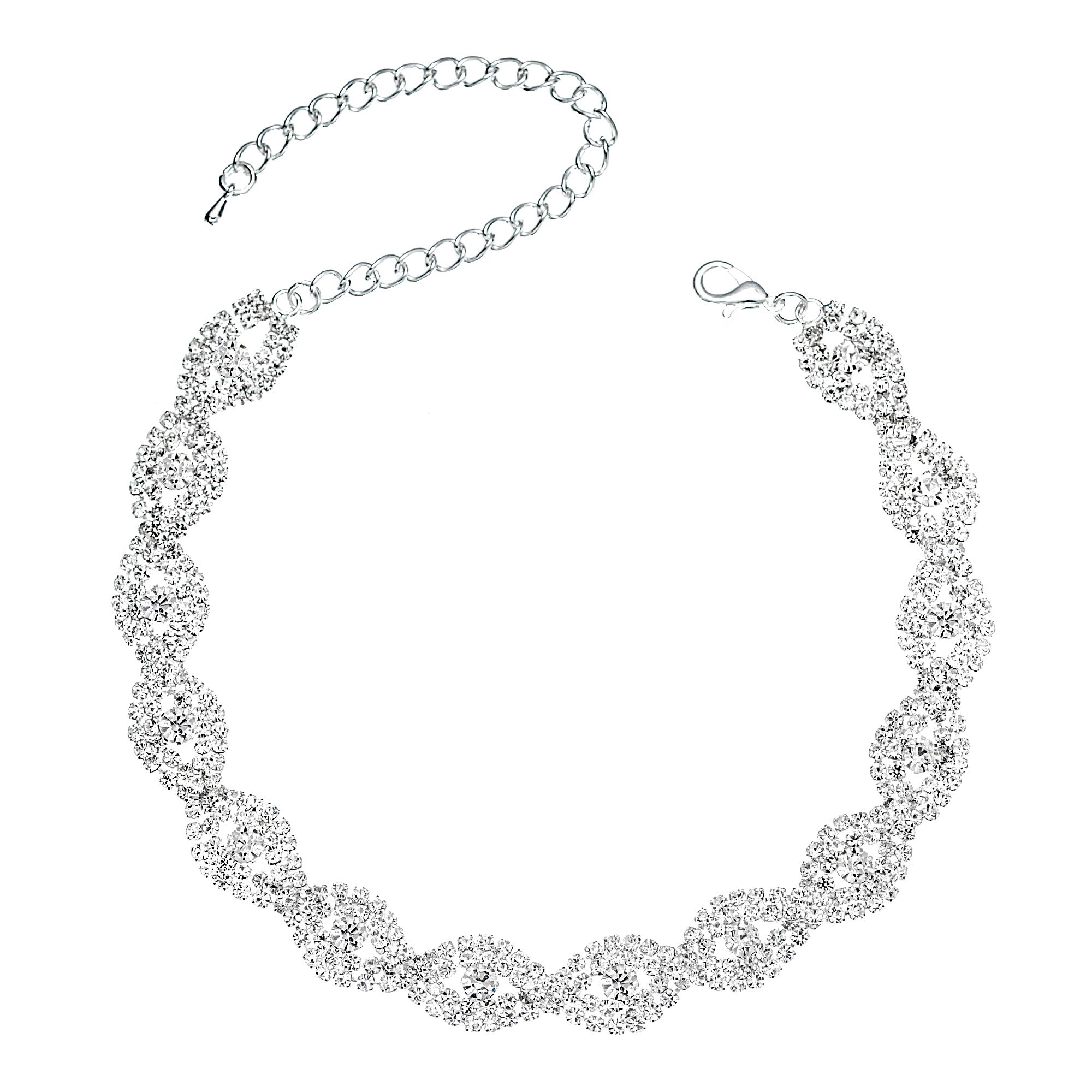 Gold/Silver/Black Plated Infinity Shiny Rhinestone Crystal Choker Necklace for Women - Elegant Wedding, Bride, Evening, Prom & Birthday Jewelry | Perfect for Formal Events, Date Nights & Special Occasions