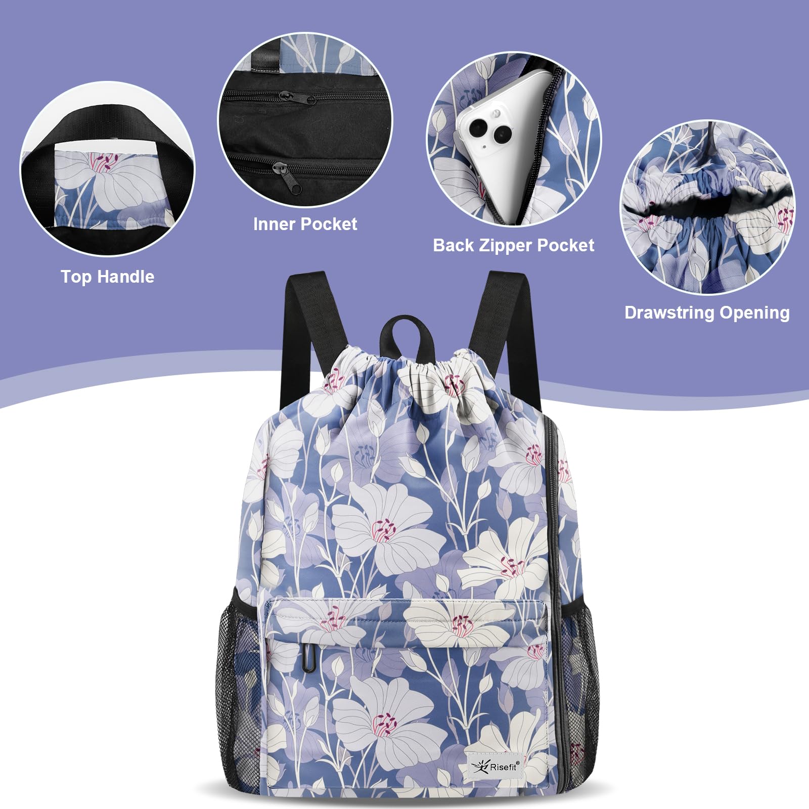 Drawstring Backpack with Mesh Pockets - Water Resistant Gym & Beach Bag for Men & Women - Perfect for Sports & Travel
