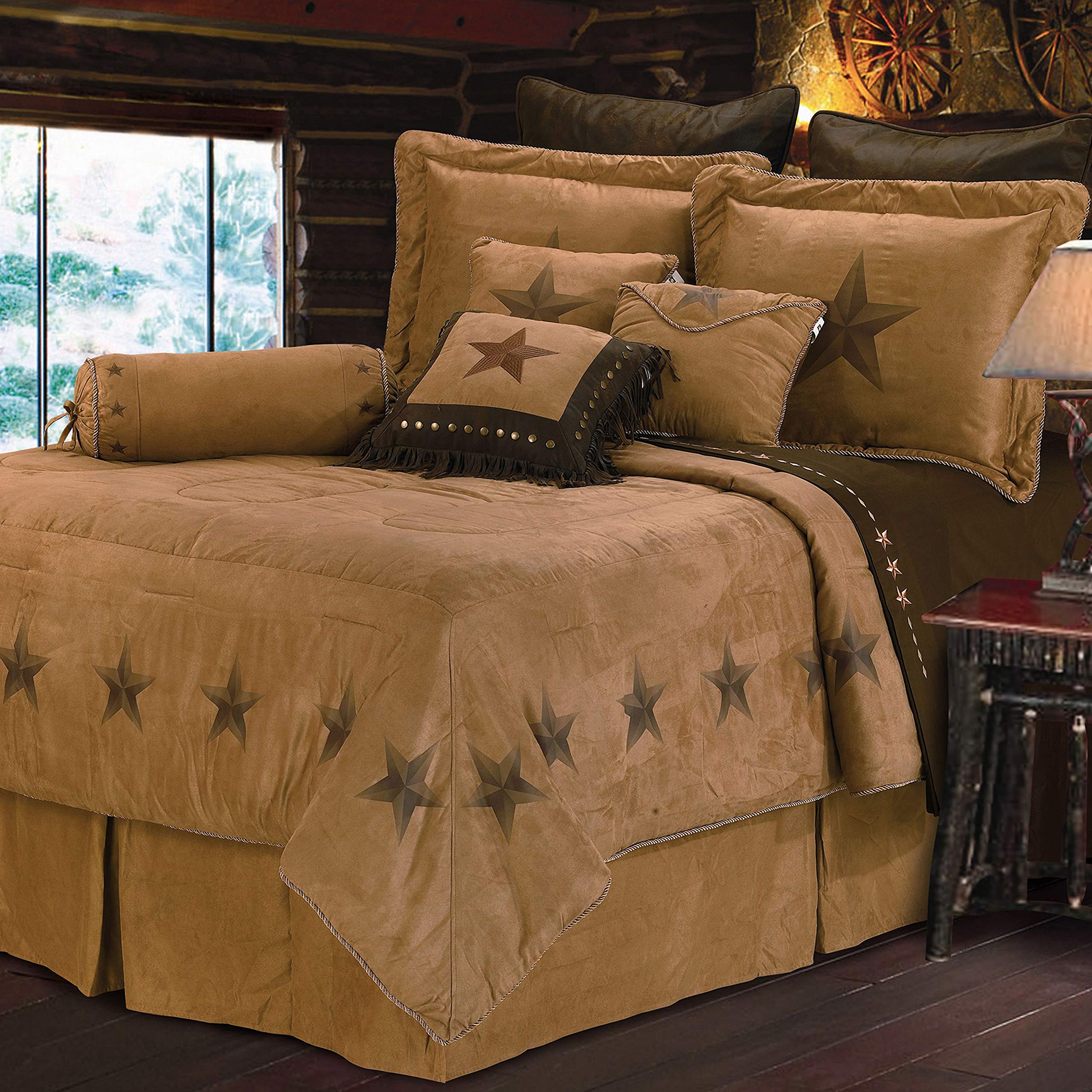 Luxury 7-Piece Western Rustic Comforter Set - Super King Faux Suede Bedding with Comforter, Bedskirt, Pillow Shams & Accent Pillows | HiEnd Accents Paseo Road Collection | Perfect for Cabin, Lodge & Ranch Style Bedrooms