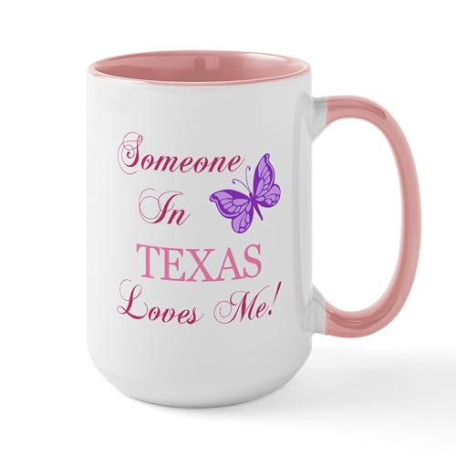 White/Pink Inside - Texas State (Butterfly) Large Mug