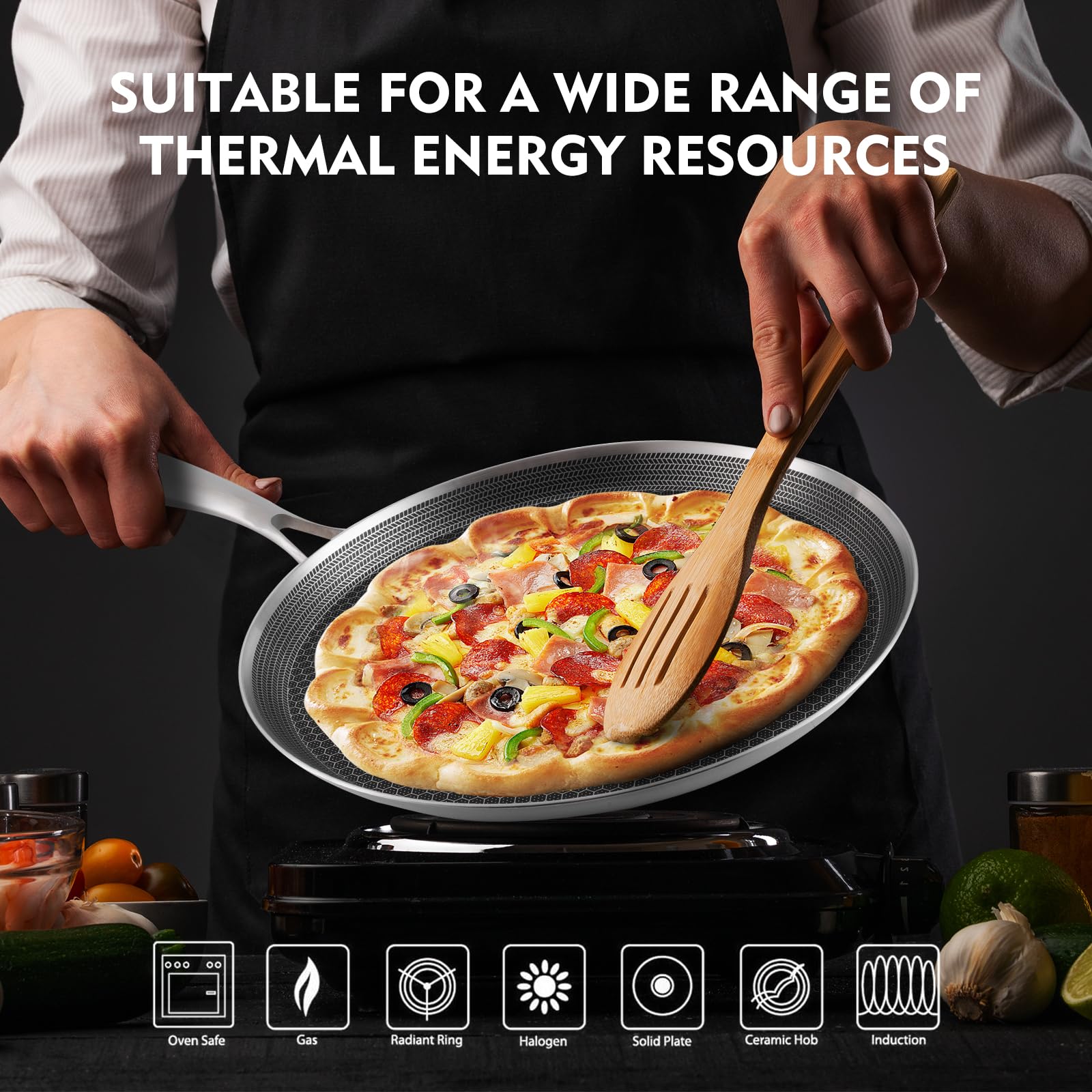11 Inch Stainless Steel Nonstick Crepe Pan - Induction Compatible PFOA Free Flat Skillet for Pancakes, Pizza, Dosa, Tortillas - Perfect for Breakfast, Brunch & Family Cooking