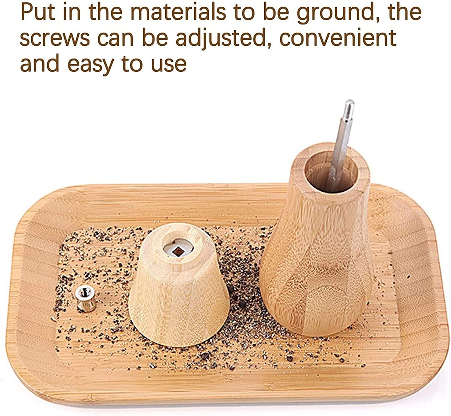 Premium Bamboo Wooden Salt and Pepper Grinder Set - 2 Pack Refillable Adjustable Ceramic Mill for Sea Salt & Black Pepper - Perfect for Kitchen, Dining Table & Camping Seasoning Needs