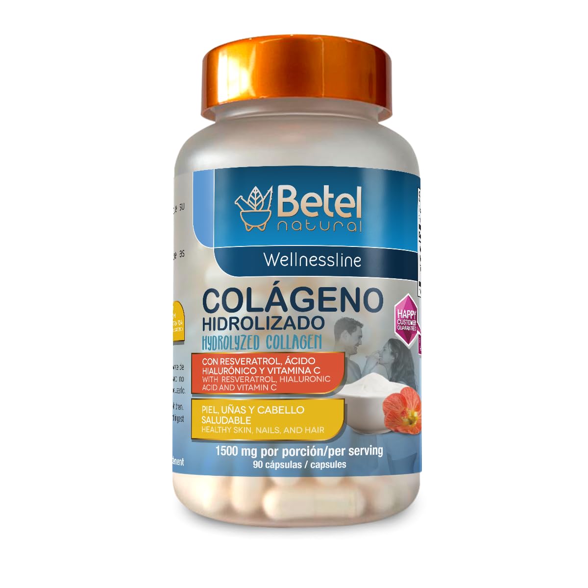Betel Natural Hydrolyzed Collagen (Colageno) with Resveratrol, Vitamin C & Hyaluronic Acid - 90 Capsules for Healthier Skin, Hair & Nails - Supports Joint Health & Anti-Aging - Perfect for Daily Beauty Routine & Wellness Supplement