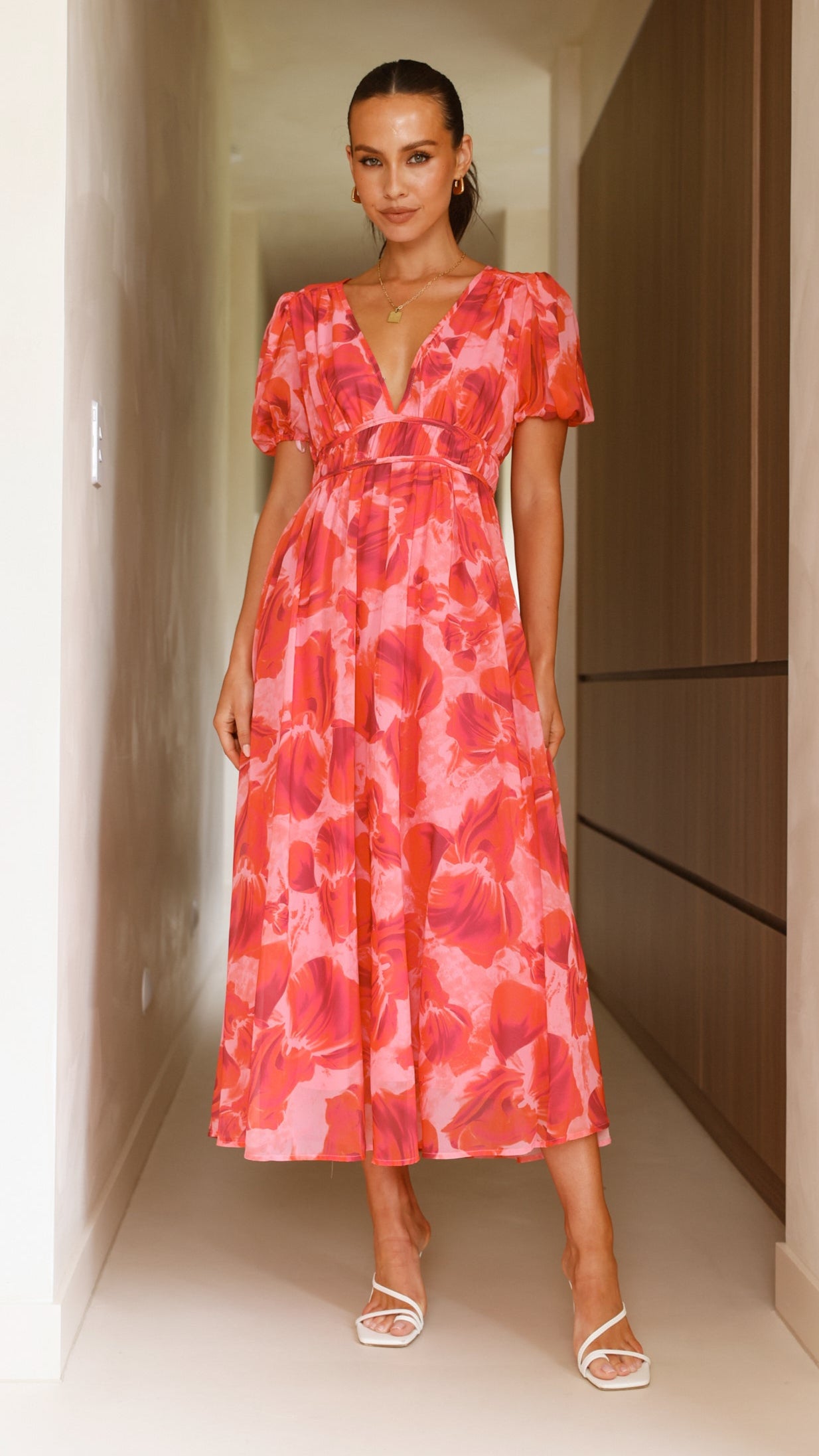Ilah Maxi Dress for Women - Flowy Long Summer Dress in Red & Pink | Perfect for Beach, Vacation, and Casual Outings