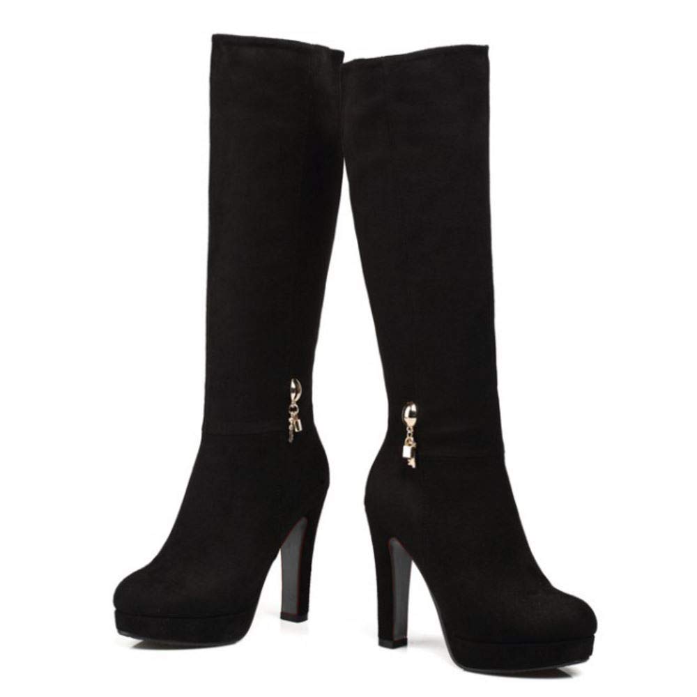 Scaruki Women's Elegant Mid-Calf Boots with Block Heels & Platform - Stylish Fall/Winter Fashion for Office, Party & Date Night Outfits
