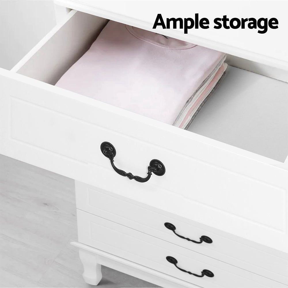 White KUBI 5-Drawer Chest Dresser - Lowboy Storage Cabinet for Bedroom, Living Room & Office - Compact & Stylish Furniture for Small Spaces