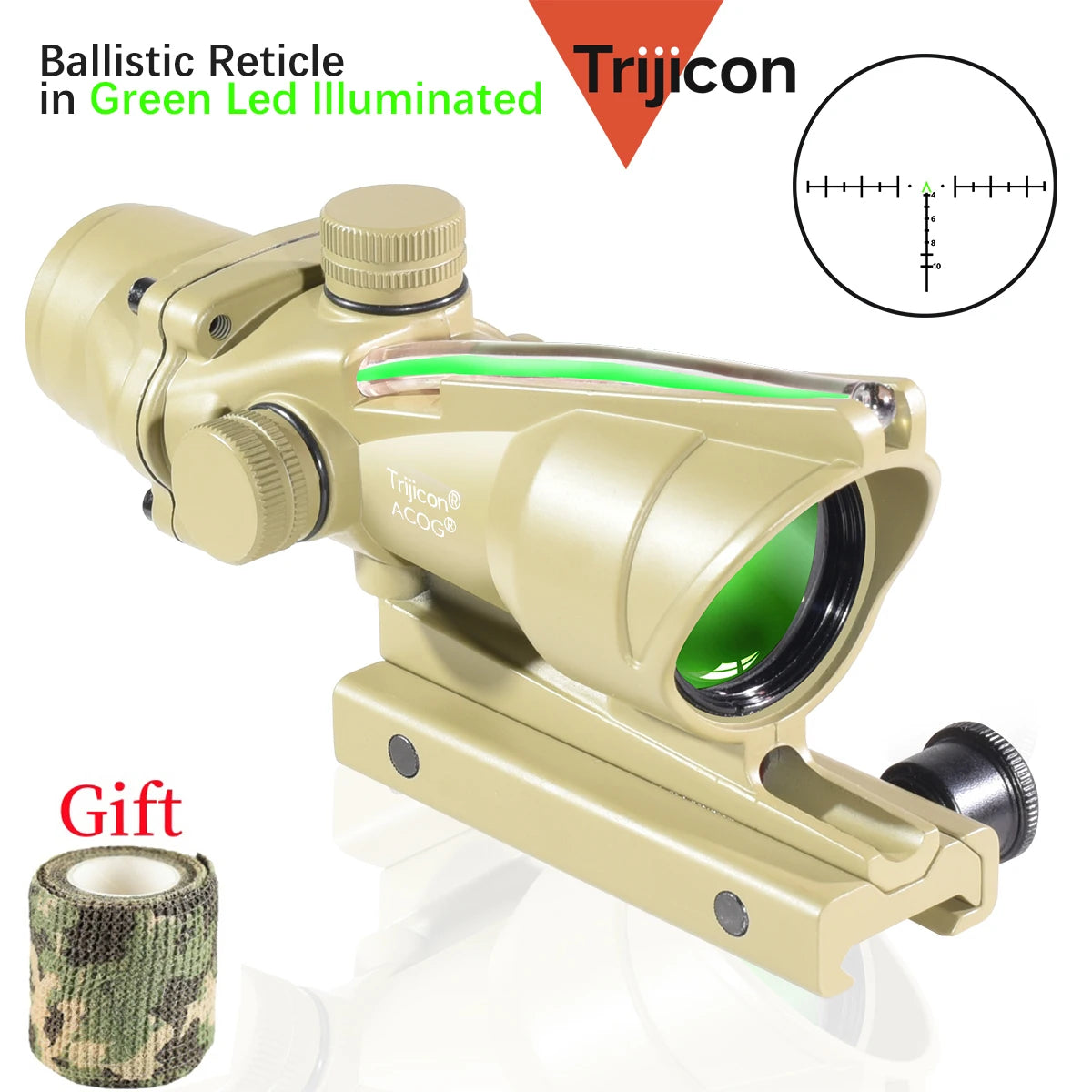 Trijicon 4x32 ACOG Scope with Red/Green Fiber Optic & Etched Reticle - Tactical Rifle Sight with RMR Red Dot for Airsoft & Hunting | Perfect for Close Quarters Combat & Long-Range Shooting