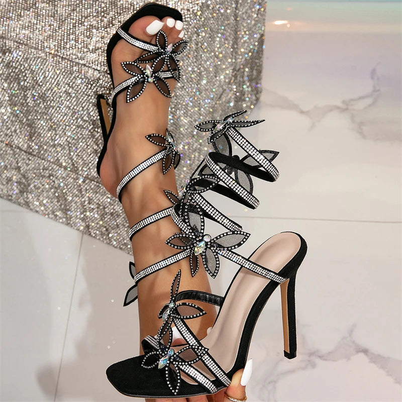 Eilyken Elegant Crystal Butterfly Knot Ankle Strap Women's Sandals - Sexy Open Toe Thin High Heel Stripper Party Pumps for Women | Perfect for Nightclubs, Weddings & Special Occasions