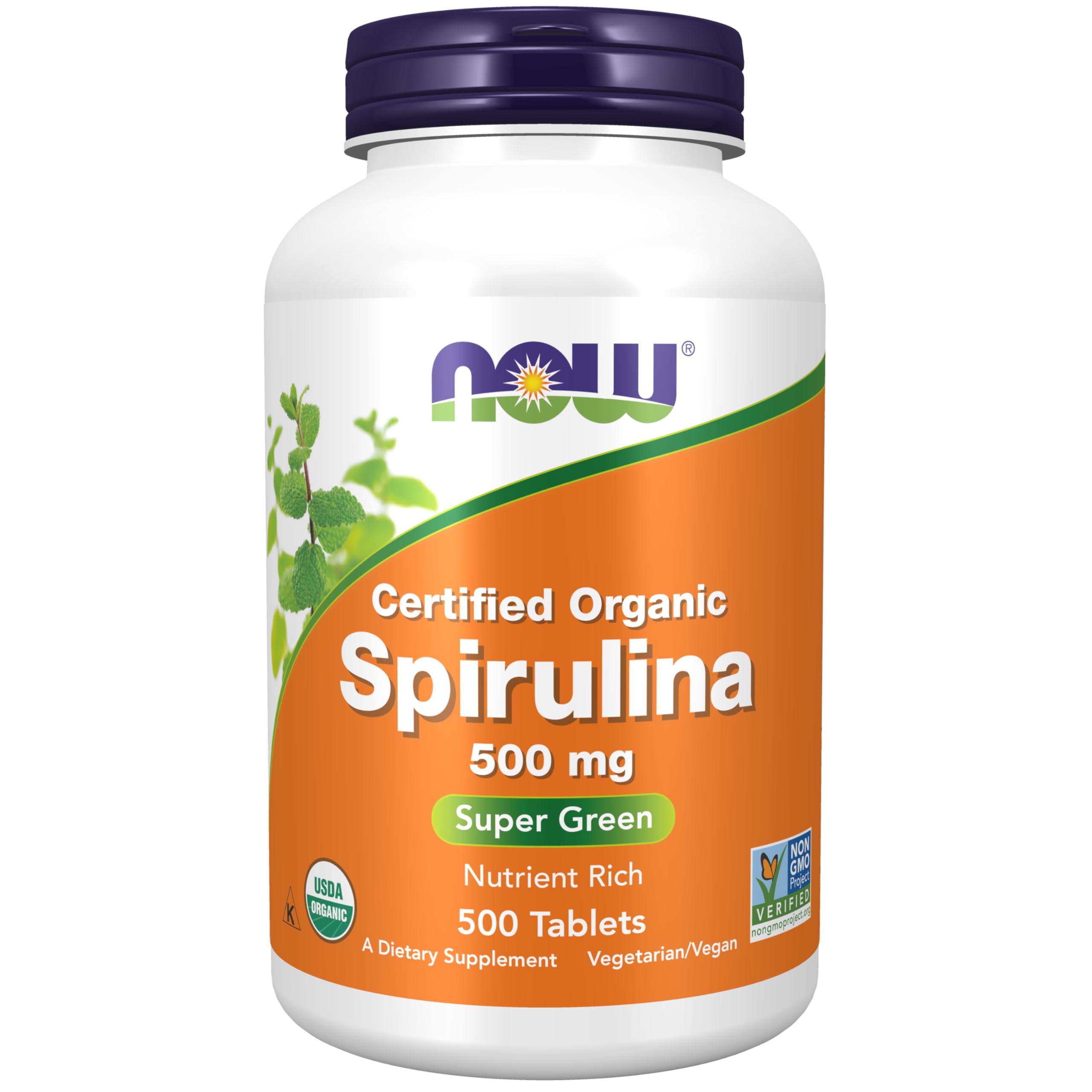 NOW Foods Organic Spirulina 500mg Tablets - 500 Count with Vitamins, Minerals & GLA (Gamma-Linolenic Acid) - Superfood Supplement for Immune Support, Energy Boost & Detox | Perfect for Smoothies, Wellness Routines & Daily Nutrition