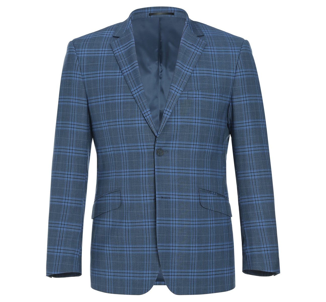 Alessandro Vitello by Renoir Navy Slim Fit Stretch Windowpane Suit - 2 Piece Notch Lapel Business Suit for Men | Perfect for Weddings, Office Meetings & Formal Events