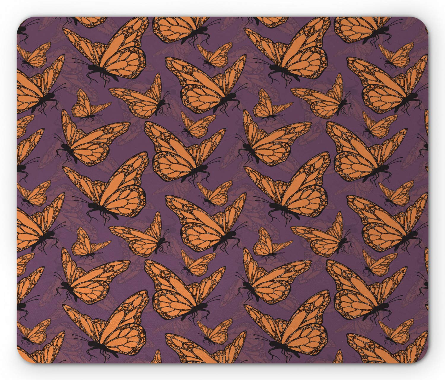 Ambesonne Butterfly Mouse Pad - Non-Slip Rubber Gaming Mousepad with Dark Orange Insect Design, Dotted Wing Details - Standard Size Rectangle Computer Mouse Mat for Office & Home Workspace