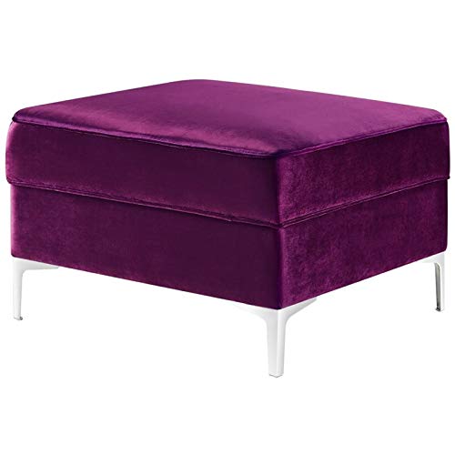 Brika Home Velvet Tufted Storage Ottoman with Chrome Legs - Purple Velvet Footrest Bench for Living Room, Bedroom & Entryway Storage
