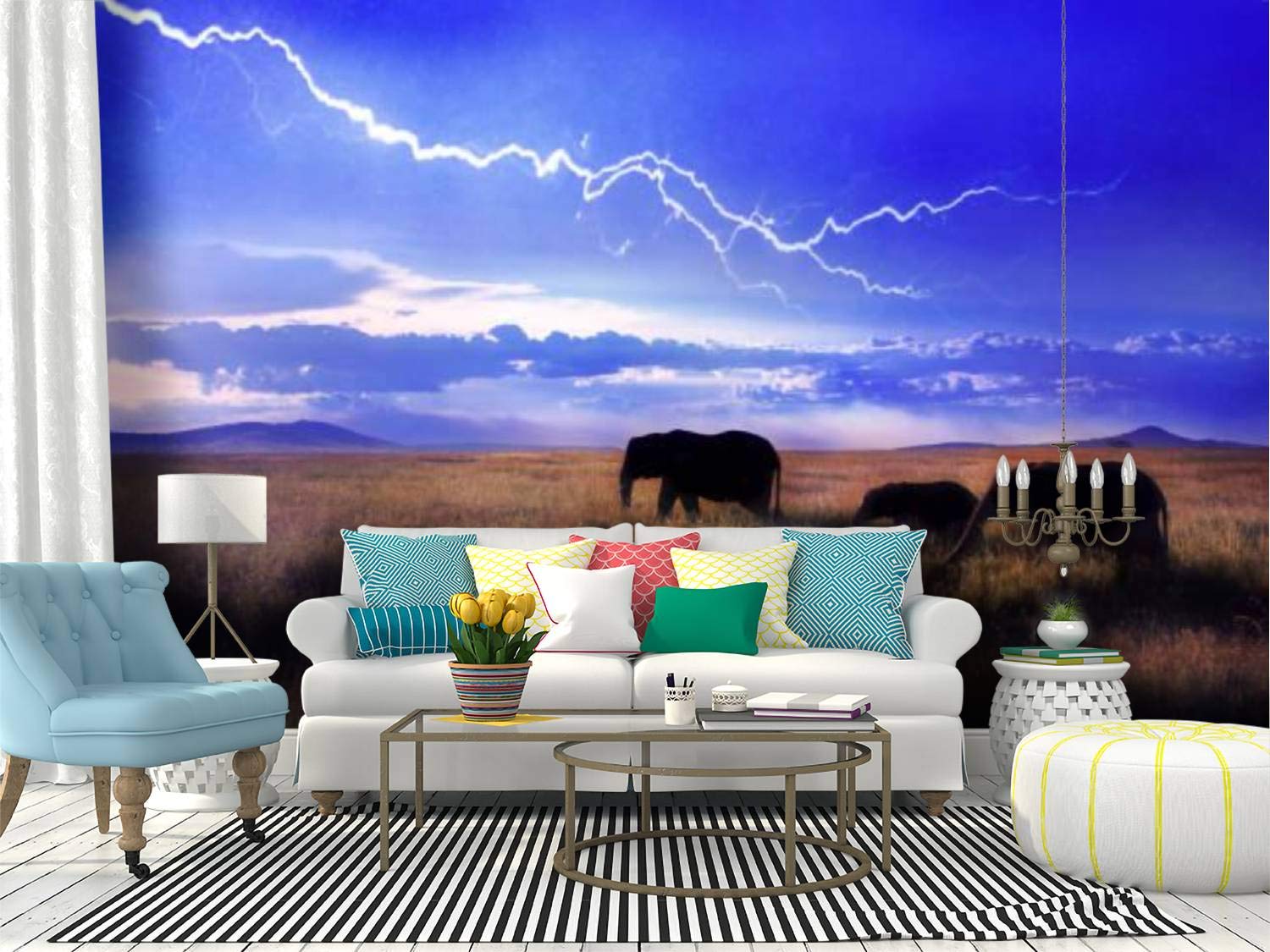 Peel and Stick Wallpaper - African Savanna Elephant Family Wall Mural, Self-Adhesive Removable Vinyl Film for Home Decor, Large Wall Sticker for Living Room, Nursery, or Office