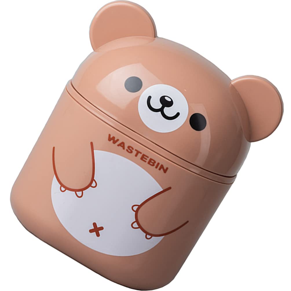 NUOBESTY Mini Desk Trash Can - Cute Bear-Shaped Garbage Bin with Lid, Small Wastebasket for Office, Bathroom & Kitchen (Brown) | Perfect for Desktop, Countertop & Home Organization