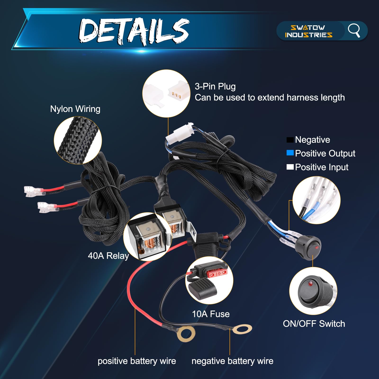 2 Lead Fog Light Wiring Harness Kit with Switch, 40A Relay & 10A Fuse - Compatible with LED Light Bars, Pod Lights & Off-Road Vehicles - Perfect for Trucks, Jeeps & ATVs
