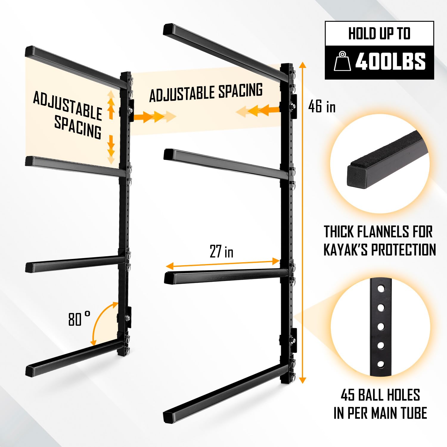 **Yes4All Heavy Duty Kayak Storage Rack – 400lbs Capacity Wall Mount Rack with 4 Adjustable Levels for Indoor & Outdoor Kayak Storage – Perfect for Garage, Shed, or Backyard Organization**