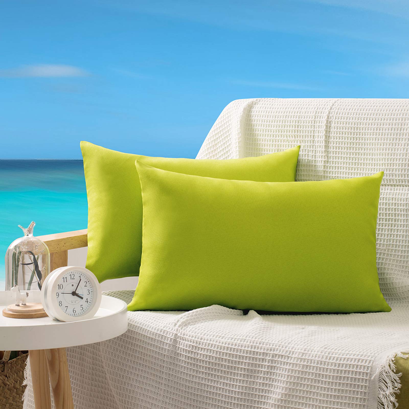 OHCOZZY 2 Pack Waterproof Outdoor Pillow Covers - 12x20 Inch Decorative Throw Cushion Cases for Patio Furniture, Garden Decor (Apple Green) - Perfect for Outdoor Sofas, Lounge Chairs & Poolside Seating