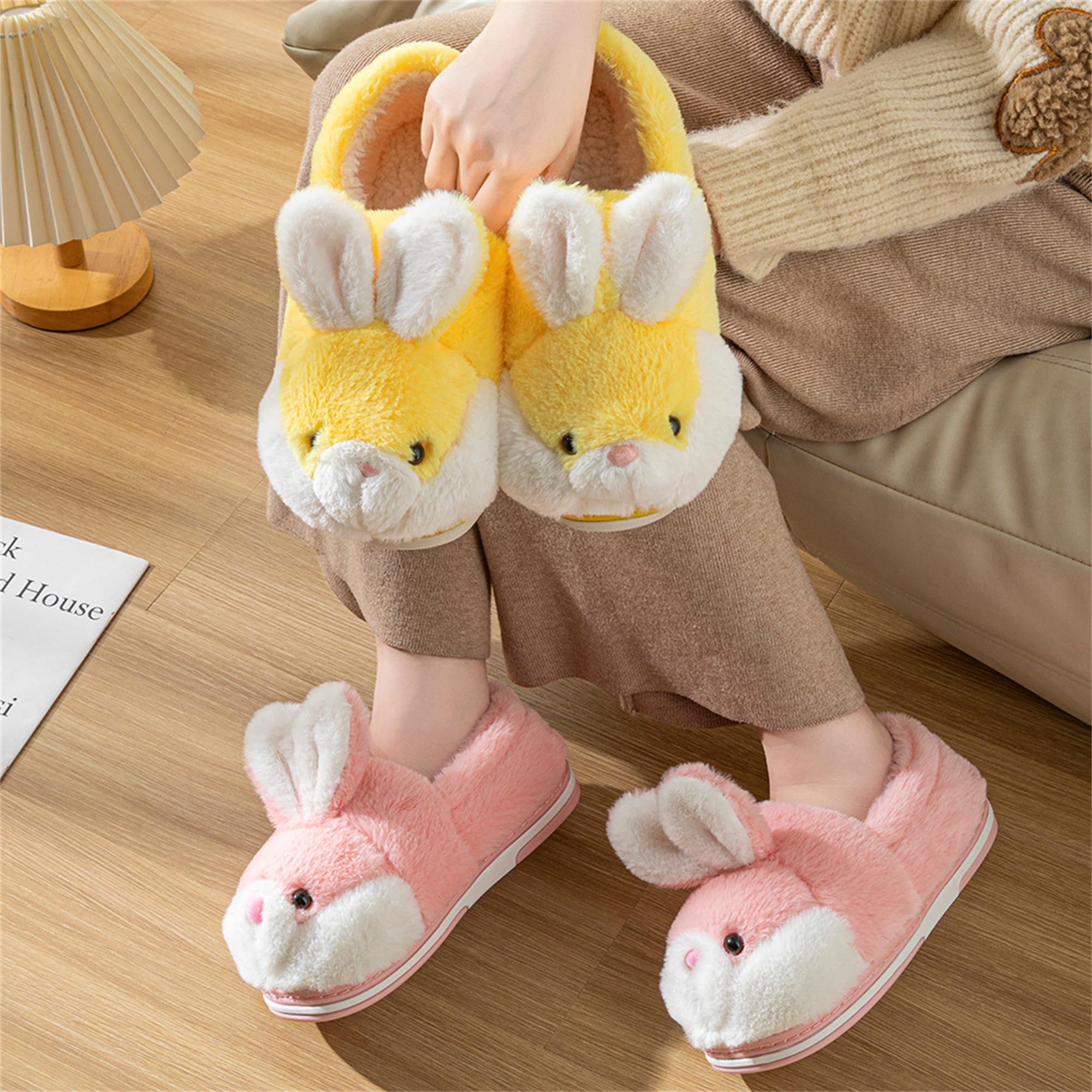 LANFIRE Women's Fuzzy Rabbit Slippers - Soft Plush Winter House Shoes for Women, Cozy Indoor & Outdoor Slippers, Warm Animal-Themed Slippers for Home, Lounge, and Gift Giving