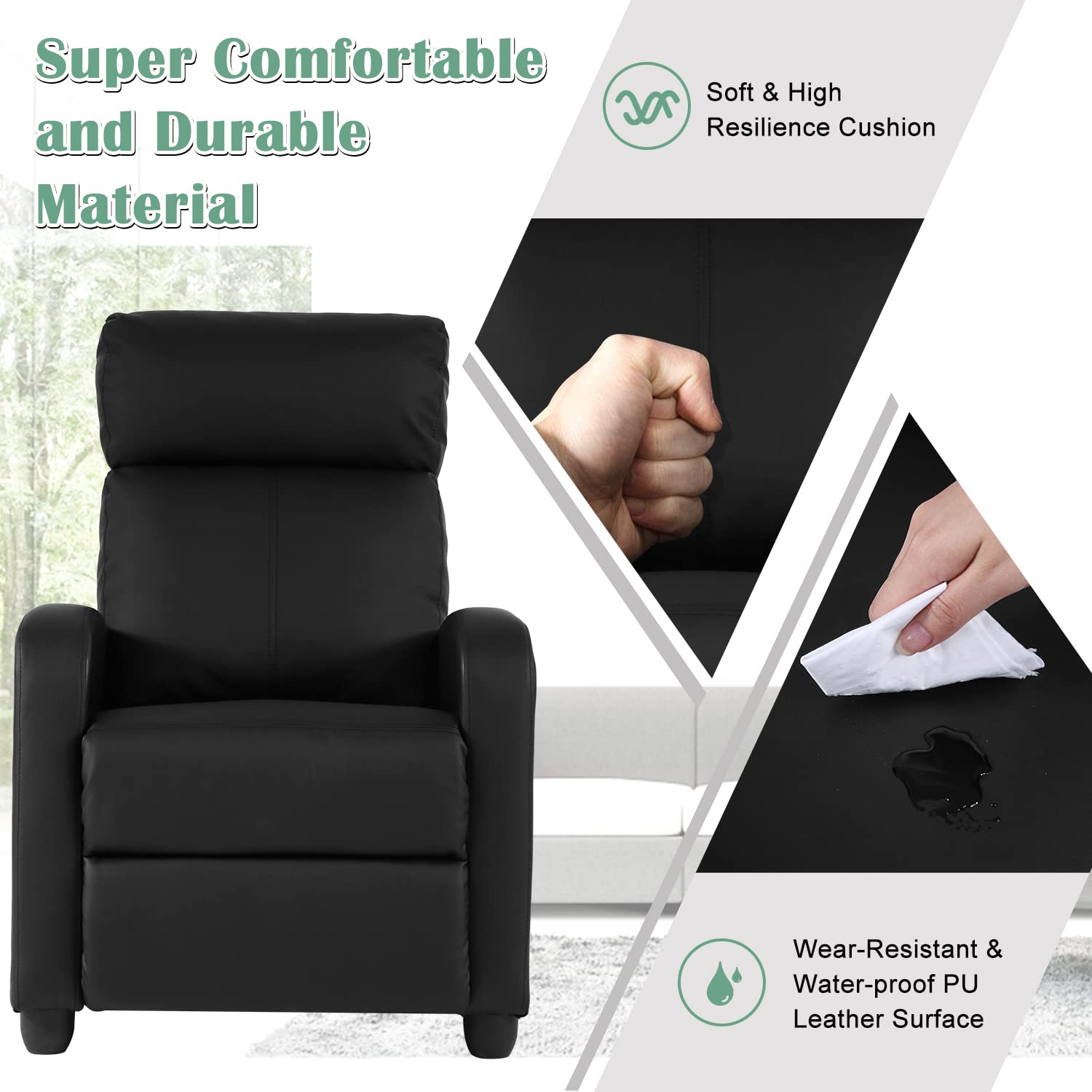 PU Leather Massage Recliner Chair for Adults - Ergonomic Home Theater Reclining Sofa with Padded Seat & Backrest - Perfect for Living Room, Home Theater & Lounge Relaxation