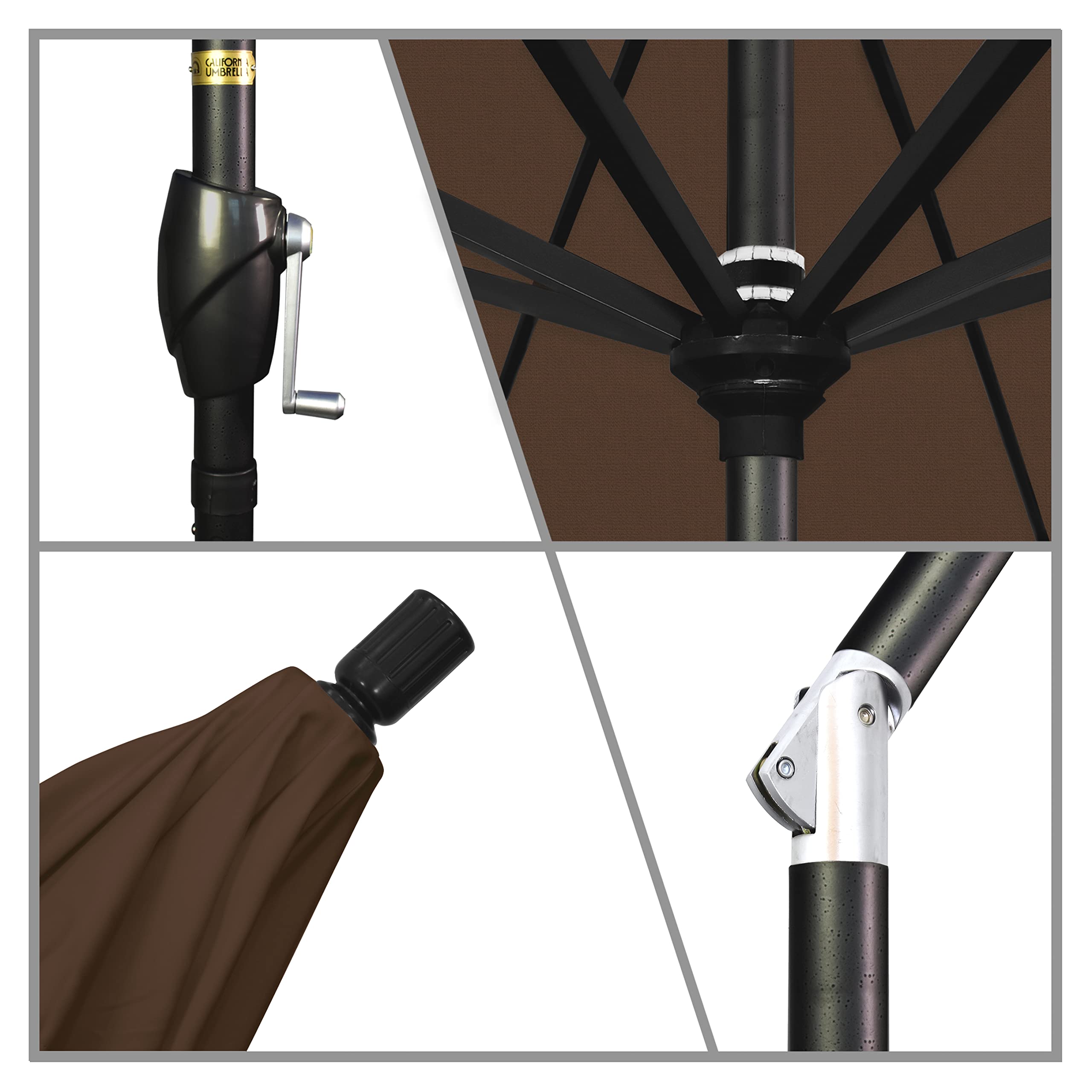 7.5ft Round Aluminum Patio Umbrella with Crank Lift & Push Button Tilt - Teak Olefin Canopy & Black Pole - Perfect for Outdoor Dining, Poolside, and Backyard Relaxation