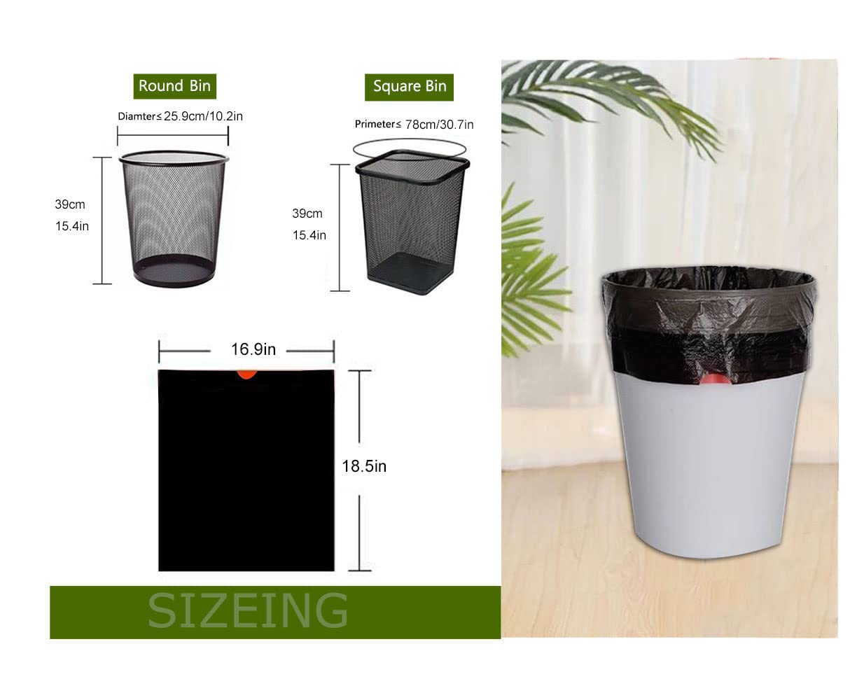 Feisco 3 Gallon Black Trash Bags - Small Drawstring Garbage Bags for Bathroom, Office & Kitchen - 100 Count (0.55 Mil Thick) - Perfect for Small Trash Cans, Diaper Pails & Wastebaskets
