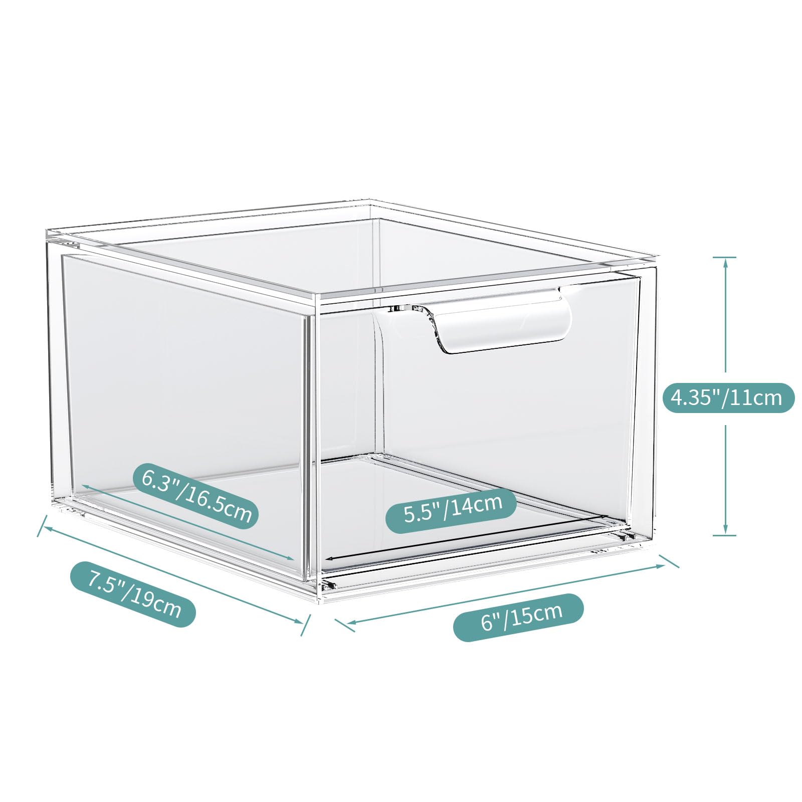 4 Pack Clear Acrylic Stackable Makeup Organizers with Handles - Plastic Storage Drawers for Vanity, Bathroom, Kitchen & Pantry Organization - Perfect for Cosmetics, Jewelry, Utensils & Small Item Storage