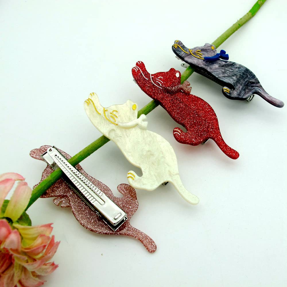 4 Pack Acrylic Duckbill Hair Clips for Women - Cute Cat & Starry Sky Pattern Hair Accessories for Girls, Bangs & Ponytail - Perfect for School, Parties & Daily Styling