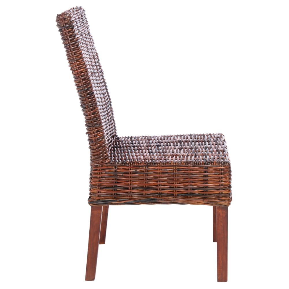 Safavieh Home Collection Aubrey Walnut Wicker Side Chair - Rustic Farmhouse Dining Chair for Kitchen, Patio & Outdoor Use - Handwoven Rattan Accent Chair with Wooden Frame