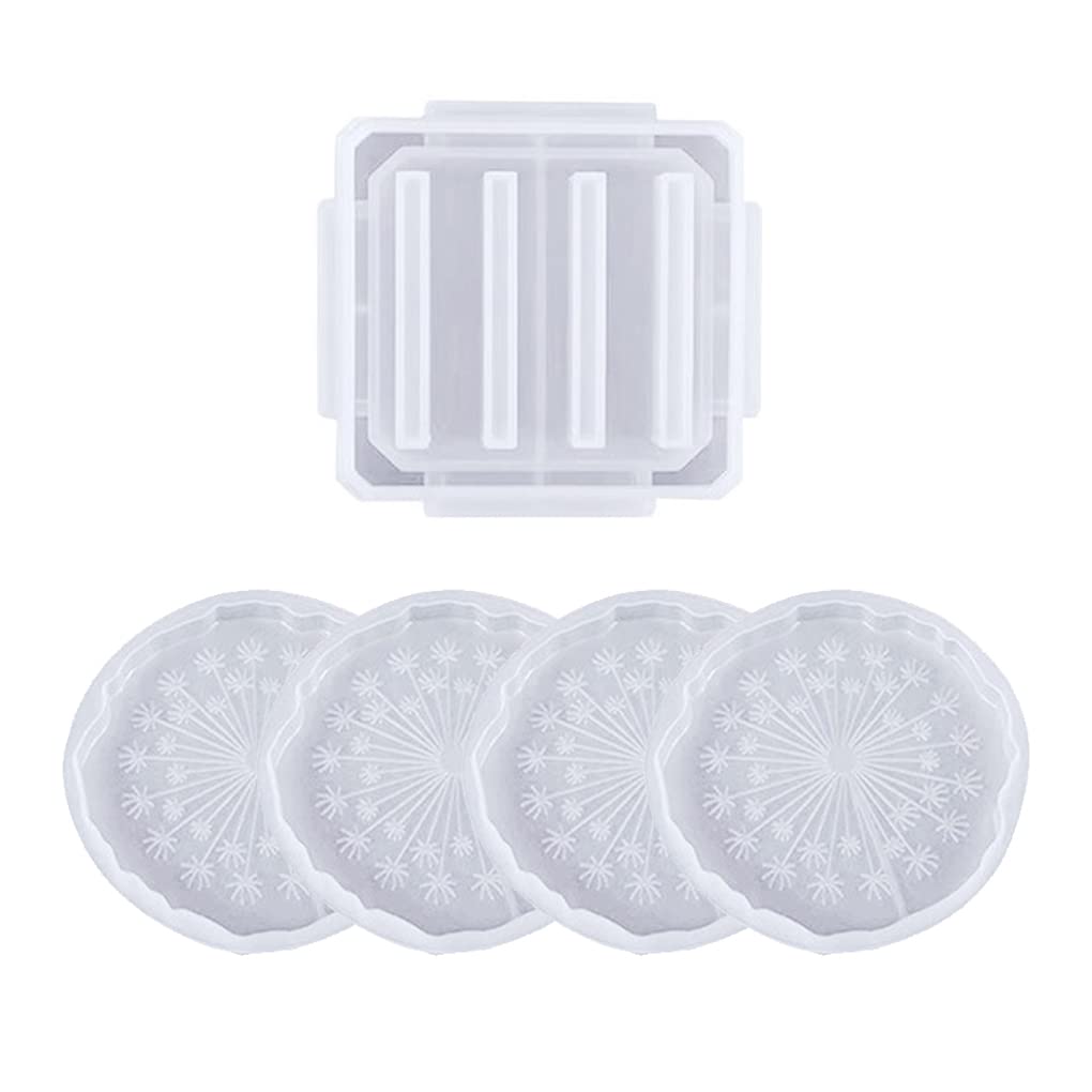 5PCS Epoxy Resin Coaster Molds with Storage Box - Premium Silicone Coaster Molds for DIY Resin Casting, Cup Mats & Home Decor (Dandelion Design) - Perfect for Crafting Unique Drink Coasters, Gifts & Table Decorations