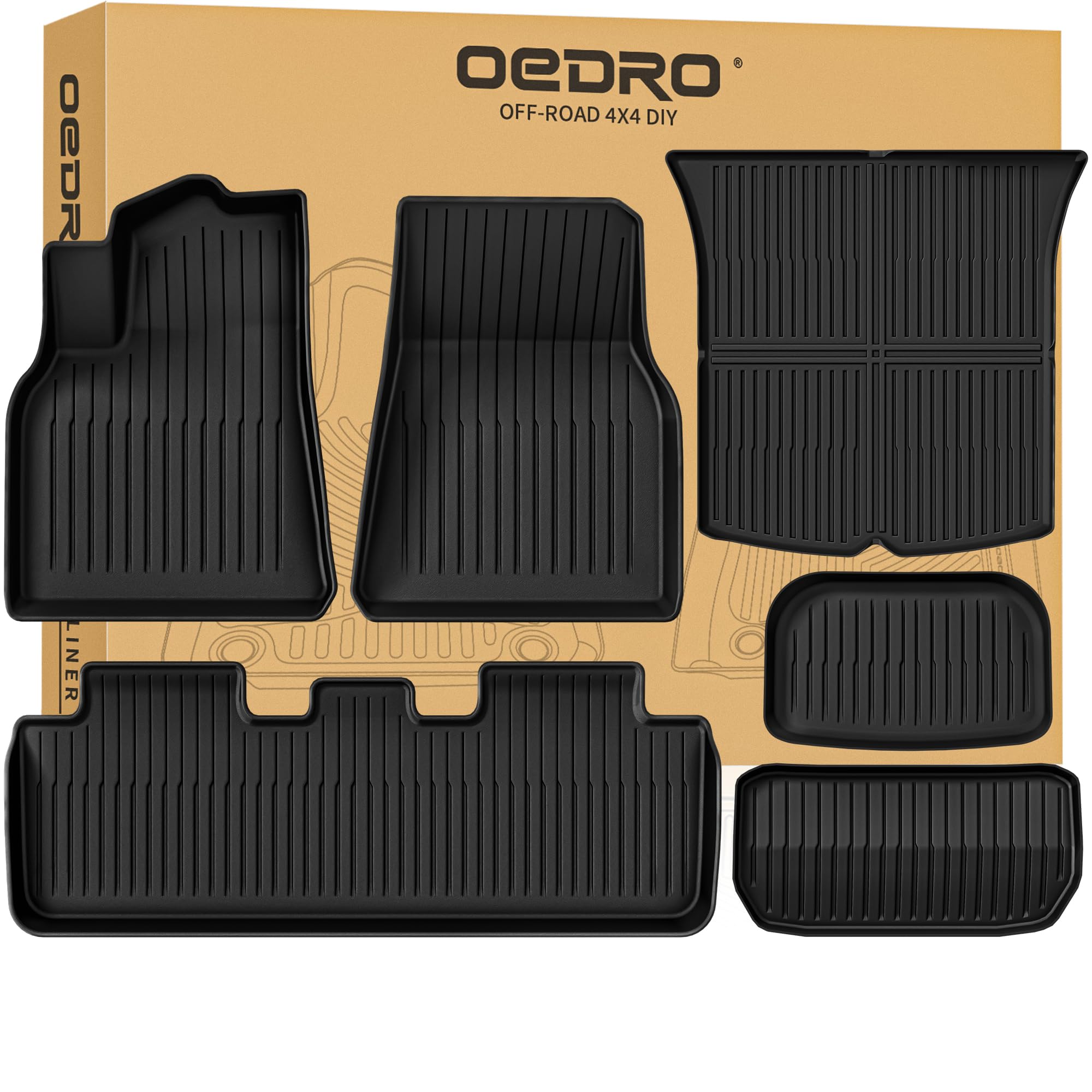 OEDRO Custom Fit All-Weather Floor Mats for Tesla Model Y 2020-2024 | Durable TPE Interior & Trunk Liners | 6-Piece Set (Fits 5-Seat Only) | Perfect for Daily Commute, Road Trips & Outdoor Adventures