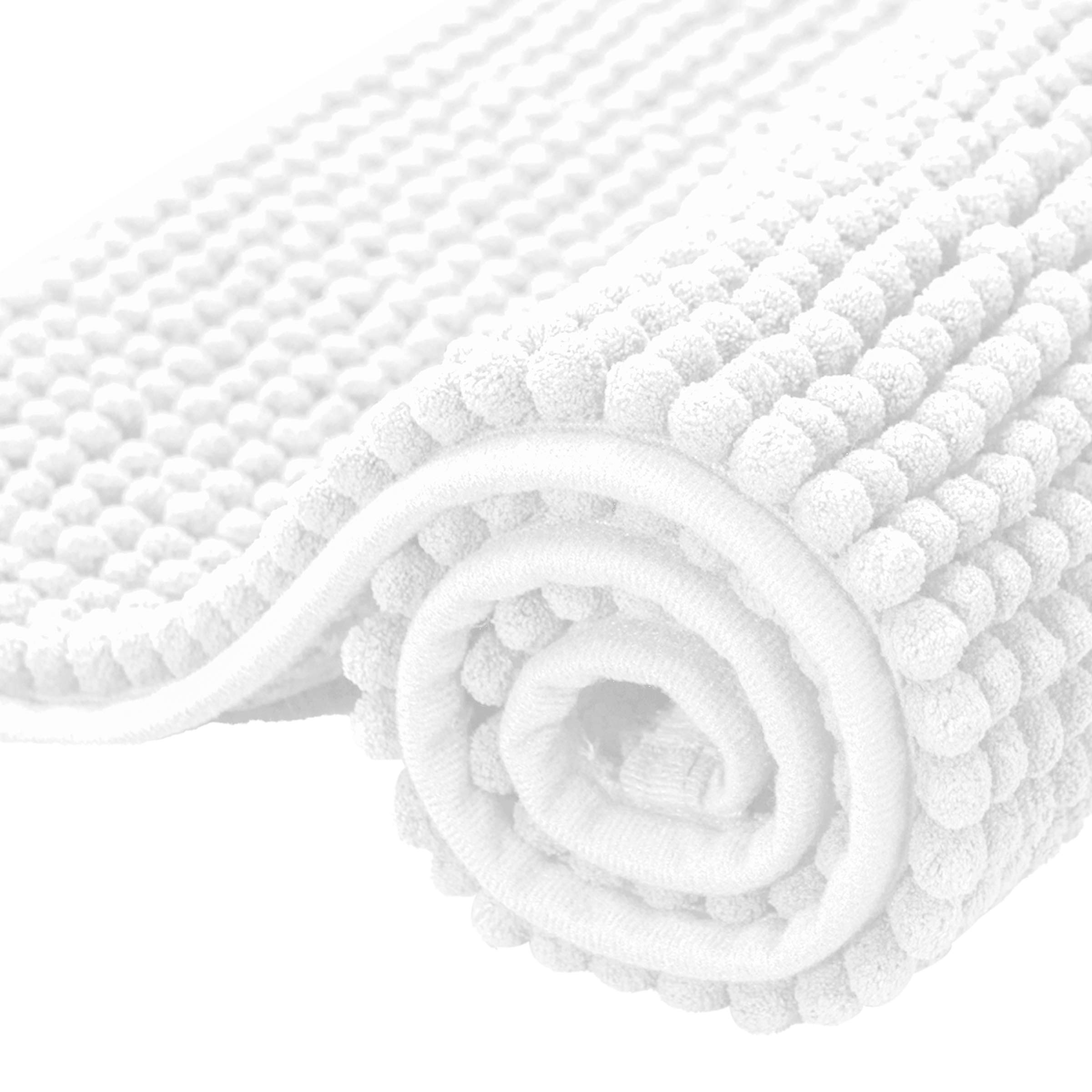 SUBRTEX Soft Chenille Bathroom Rug - Plush, Water Absorbent, Quick Dry Shower Mat (24x60 Inches, White) - Machine Washable for Bathroom, Shower & Vanity Use