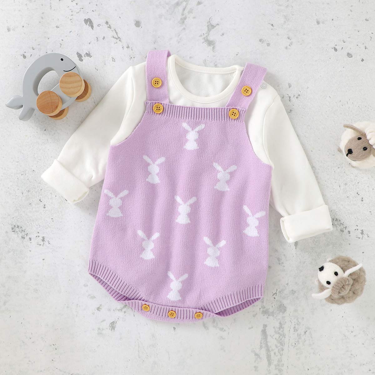 MoZiKin Baby Girls & Boys Easter Bunny Romper - Sleeveless Knitted Bodysuit Jumpsuit for 1st Easter Outfit | Cute Newborn & Toddler Spring Photoshoot Outfits | Easter Sunday Church & Family Gathering Clothes
