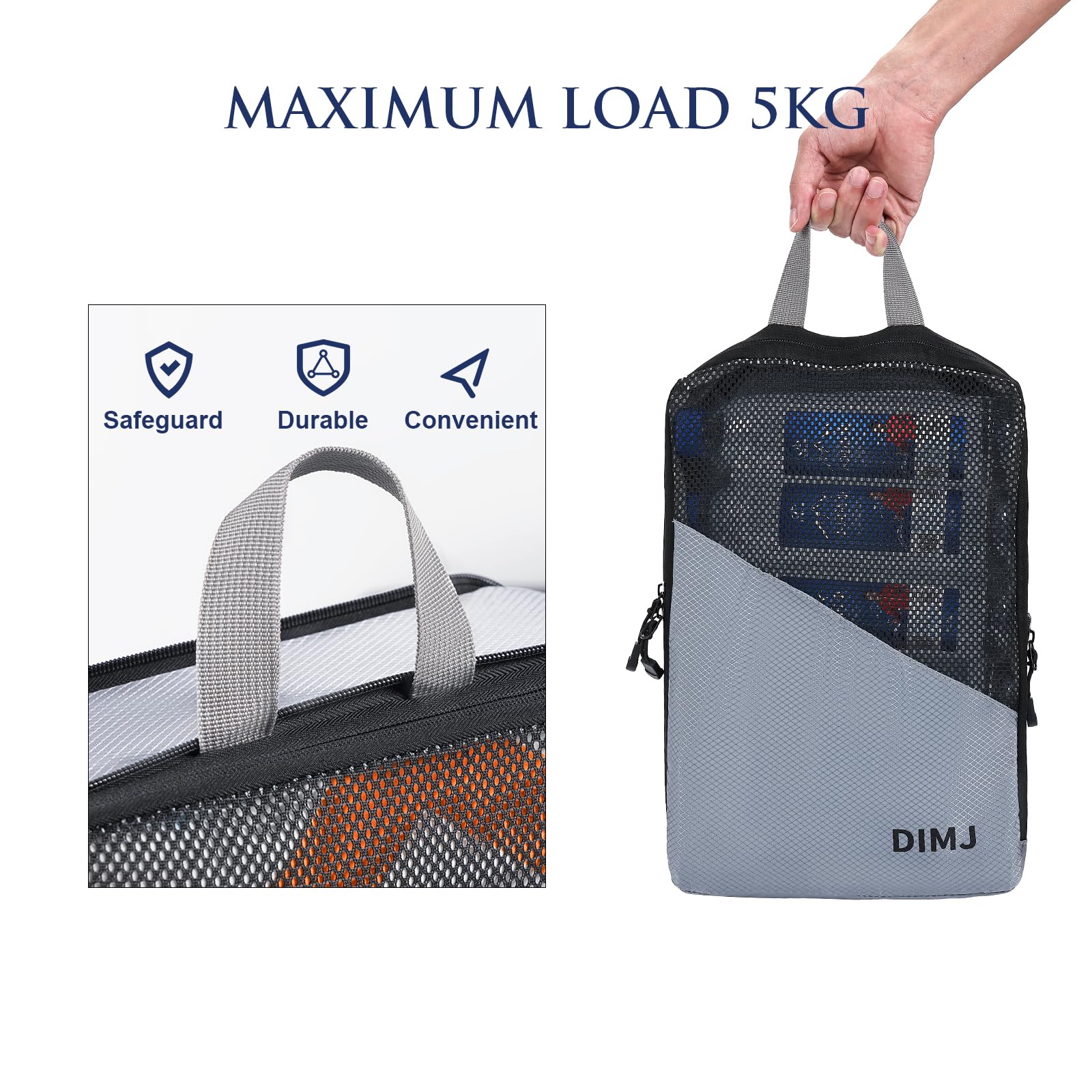 DIMJ Expandable Compression Packing Cubes for Travel - Lightweight Luggage Organizer Set with Shoe Bag, Laundry Bag & Underwear Bag (Grey) | Perfect for Suitcase Organization, Business Trips & Vacation Packing