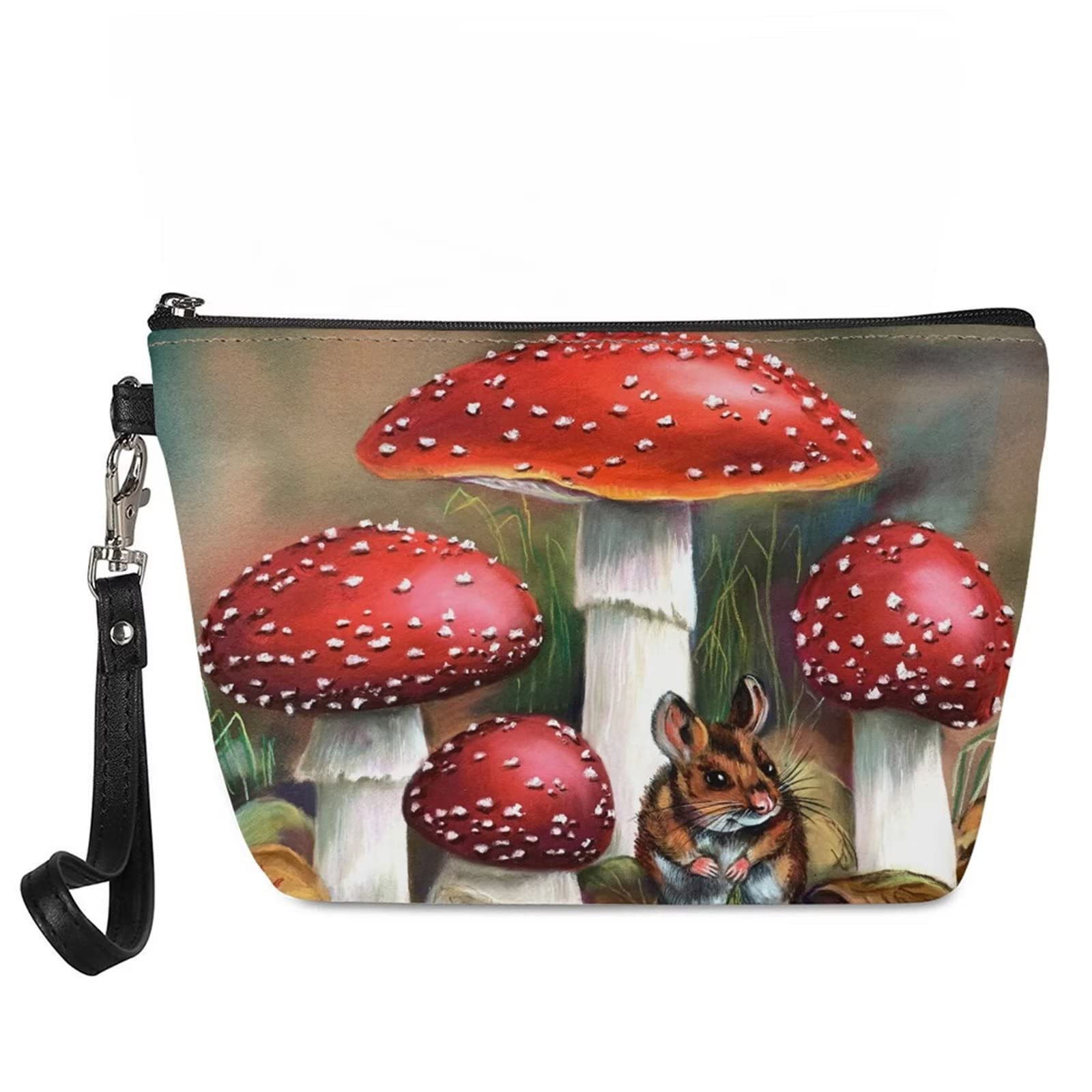 Mumeson Travel Makeup Bag Organizer - PU Leather Cosmetic Storage Pouch for Women, Toiletry Bag with Mushroom Design - Perfect for Travel, Gym & Daily Essentials Organization