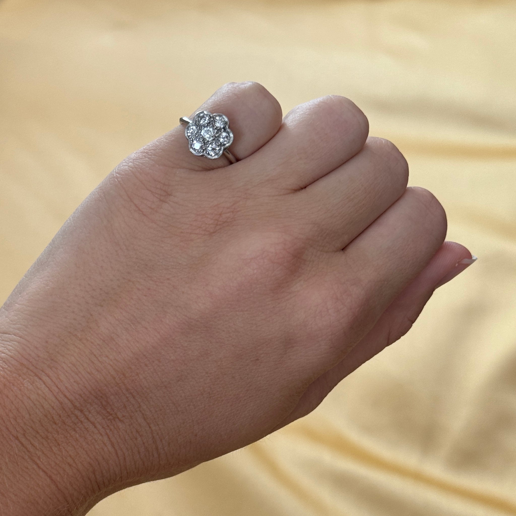 Antique Edwardian Diamond Flower Cluster Platinum Ring - Vintage Engagement & Wedding Band for Women - Perfect for Bridal, Anniversary & Special Occasions
