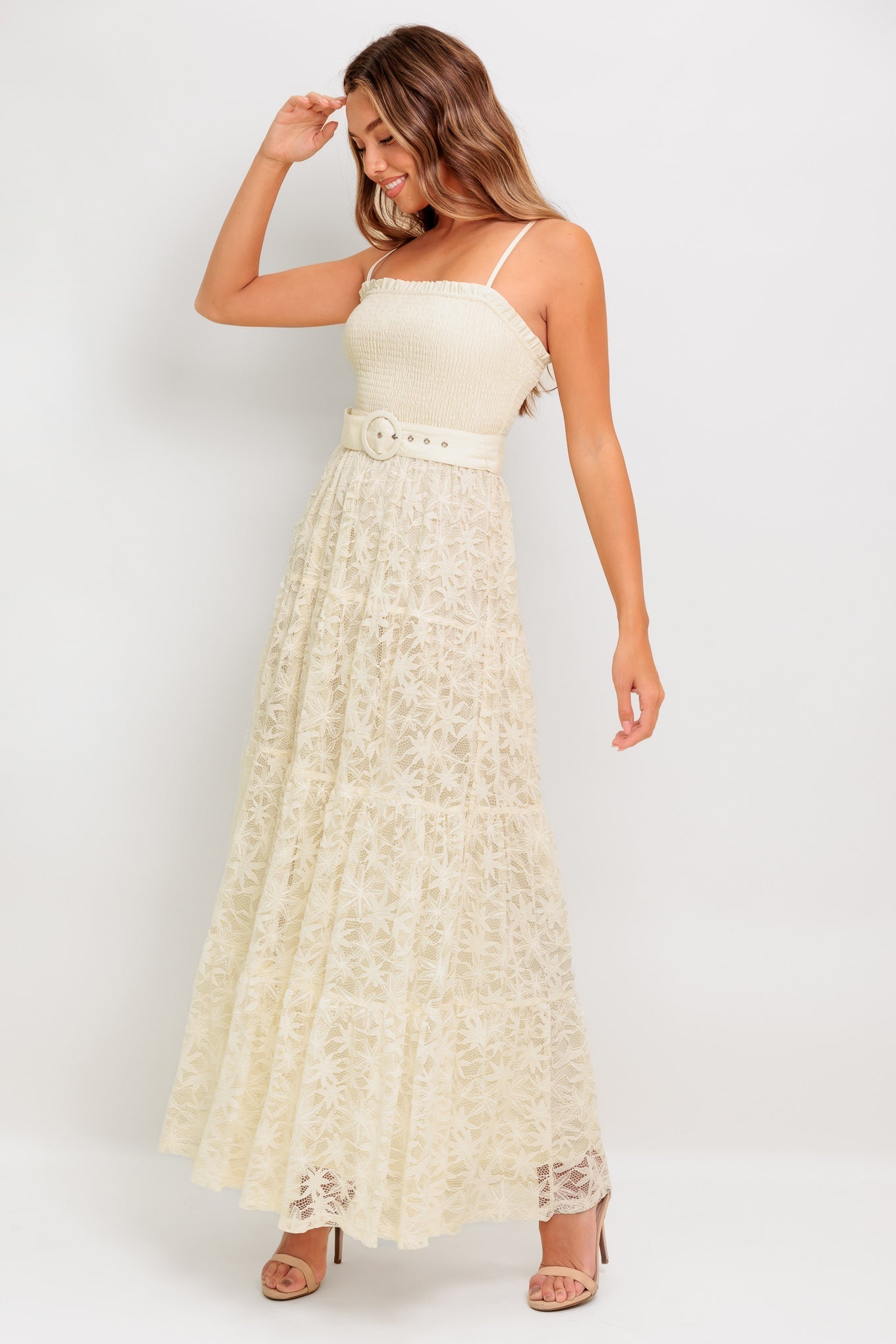 Elegant Cream Lace Ankle Dress for Women - Perfect for Beach Weddings, Summer Vacations & Boho Photoshoots