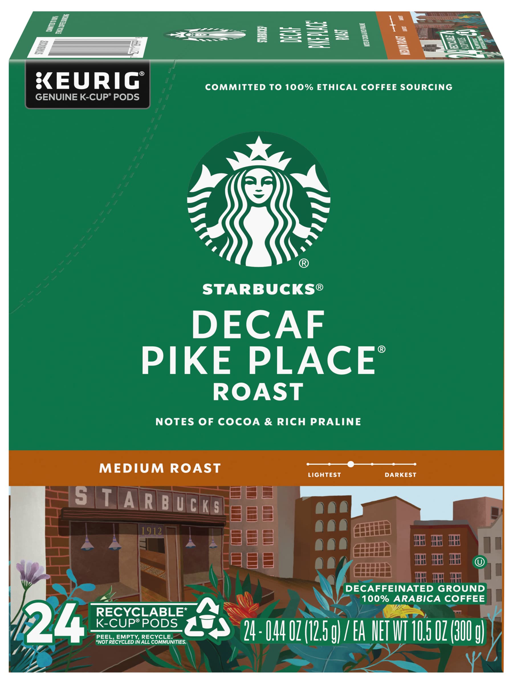 Premium Starbucks Decaf Pike Place Roast K-Cups Pods - 48 Count (2 Packs of 24) for Keurig Brewers | Smooth Medium Roast Coffee for Home, Office & Morning Energy Boost