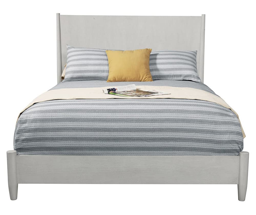 Flynn Mid Century Modern Wood Full Size Panel Bed in Gray - Solid Wood Frame, Minimalist Design for Bedroom & Guest Room Decor