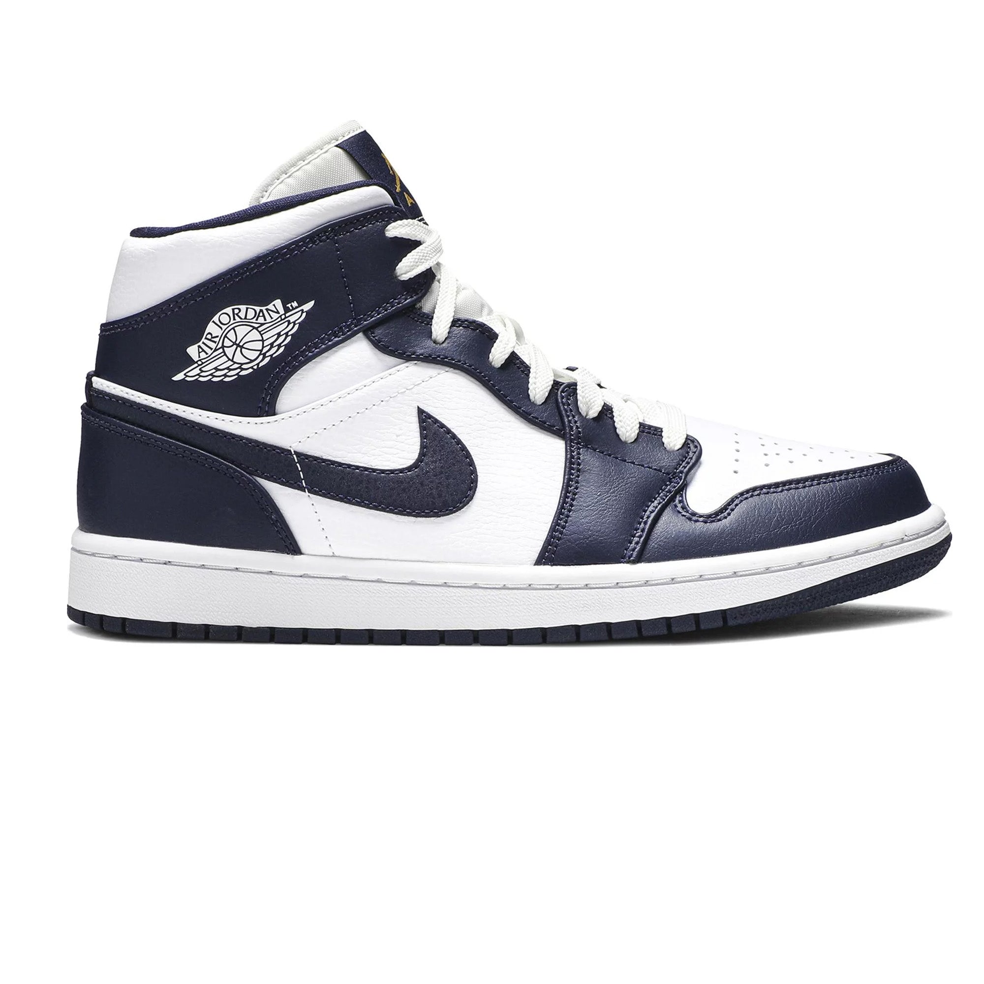 Air Jordan 1 Mid 'White Metallic Gold Obsidian' Sneakers (2019) - Men's Basketball Shoes for Casual Wear & Street Style Fashion