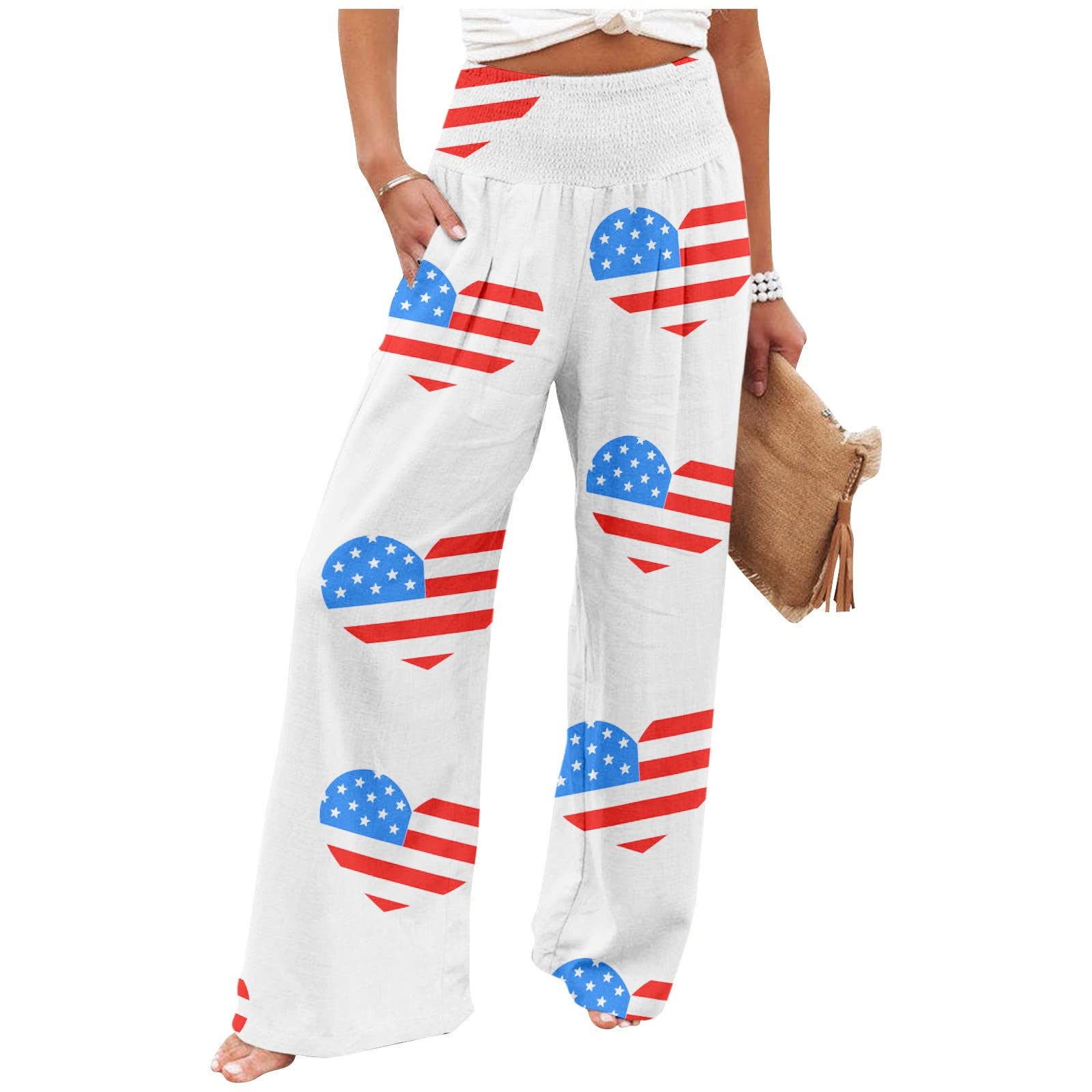 Women's High Waist Cotton Linen Wide Leg Pants - Casual Loose Fit Long Pants with Pockets for Work, Travel & Everyday Comfort