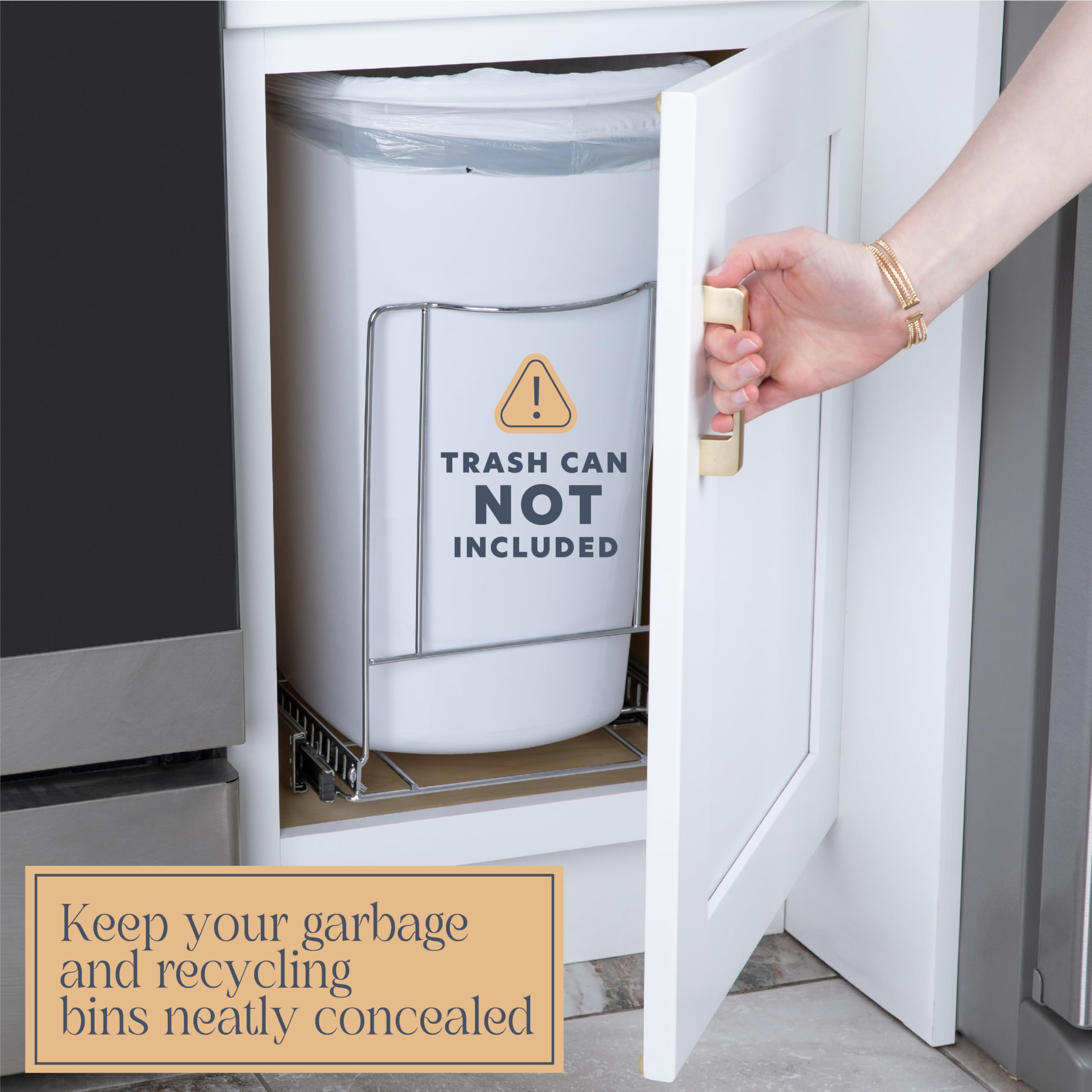 Under Cabinet Trash Can Drawer - Heavy Duty Adjustable Waste Bin for Kitchen Storage