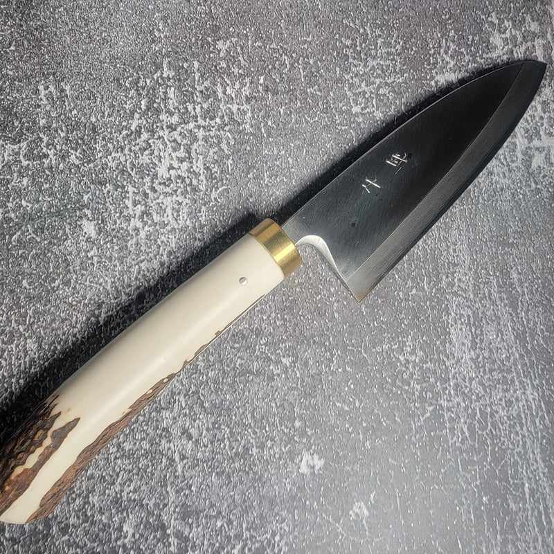 Takeshi Saji Ginsan 150mm Deba Knife with Deer Horn Handle - Japanese Kitchen Knife for Sushi, Fish Filleting & Meat Cutting