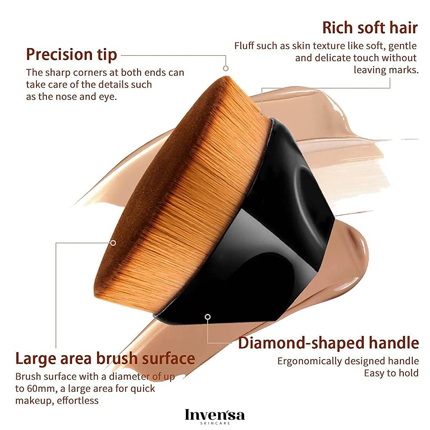 HUNK SHOPPERS Professional Foundation Makeup Brush - Iron Handle Face Blending Brush for Liquid, Cream & Powder Cosmetics | Soft Bristles for Flawless Finish | Includes Protective Case | Perfect for Daily Makeup & Professional Artists