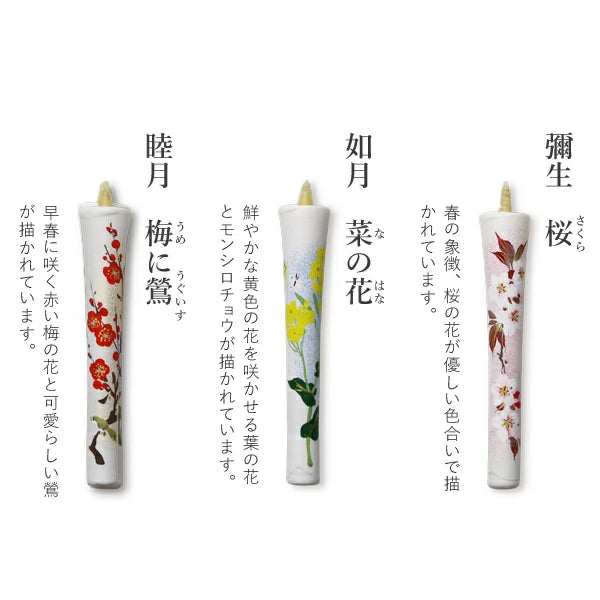 DAIYO Hand-Painted Japanese Wa Rousoku Candles - 12-Piece Four Seasons Flower Set B | Premium Rice Wax Candles for Home Decor, Meditation & Zen Atmosphere