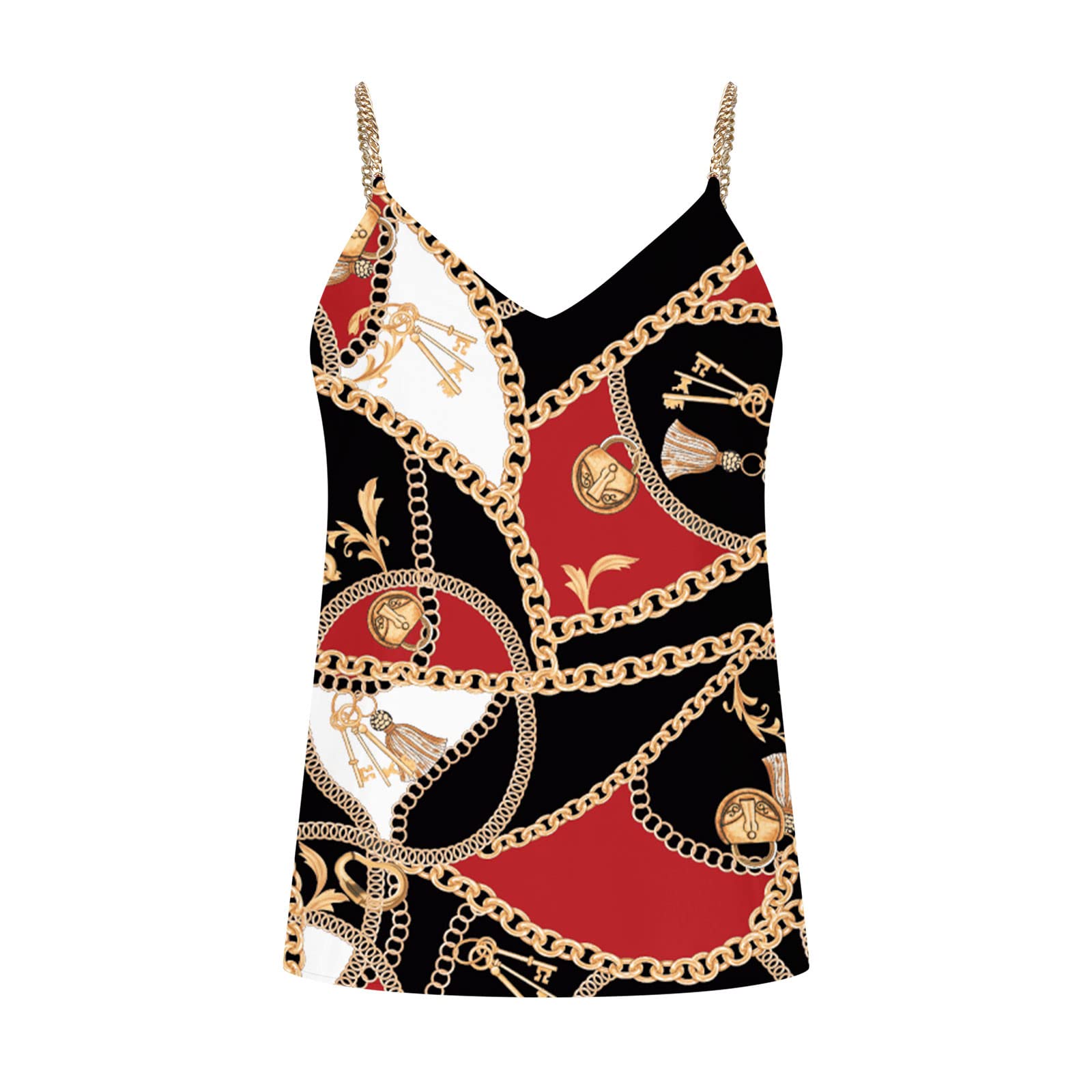 Women's Summer V-Neck Tank Tops with Sexy Chain Suspender - Vintage Sleeveless Blouse for Casual Wear, Beach Outfits & Summer Fashion