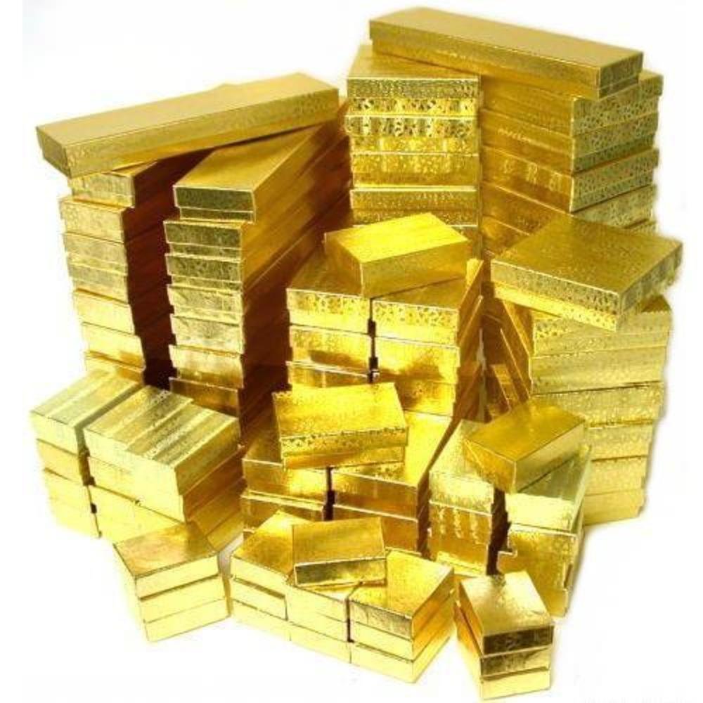 100 Premium Gold Cotton-Filled Jewelry Boxes for Rings, Necklaces & Earrings - Elegant Gift Packaging & Storage Solution for Jewelers, Weddings & Retail Displays